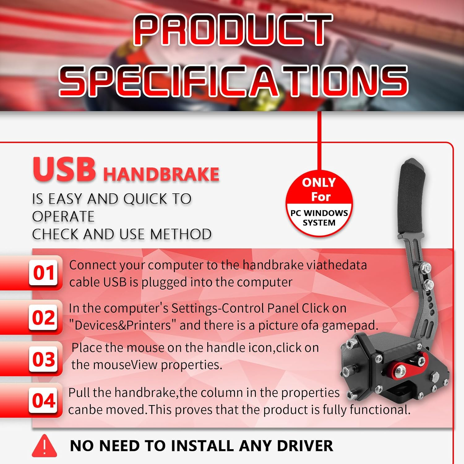 Game Handbrake, USB Game Handbrake for Sim Racing Games, PC, Windows, G25 / G27 / G29 / T500/ PC Compatible, FANATECOSW Racing Simulator (Black) image number 5