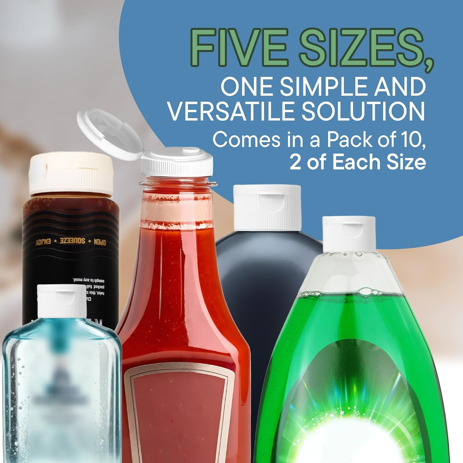 Generic 10-Pack Bottle Emptying Cap Kit with 5 Sizes - Reusable, Leak-Proof, Flip Top, Snap Top, Dispenser Cap, Fit Most Bottles - Easy, Zero Waste, Money Saver, Perfect Home & Bathroom Accessories image number 6