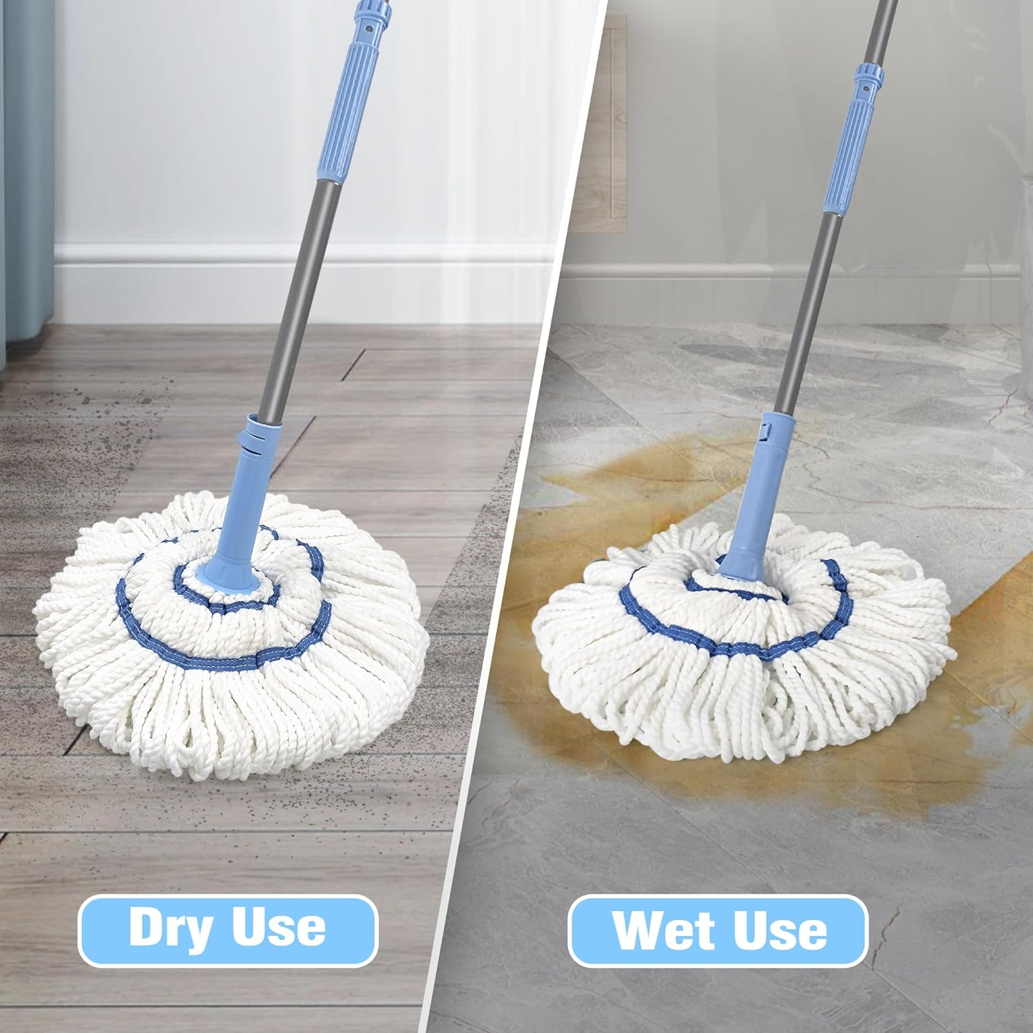 NEWE Self Wringing Twist Mop for Floor Cleaning, Upgraded 45 Cm Wide Microfiber Mops, 140 Cm Long Handle Wet Dry Kitchen Easy Squeeze String Mop for Wood, Hardwood, Tile, Marble image number 5