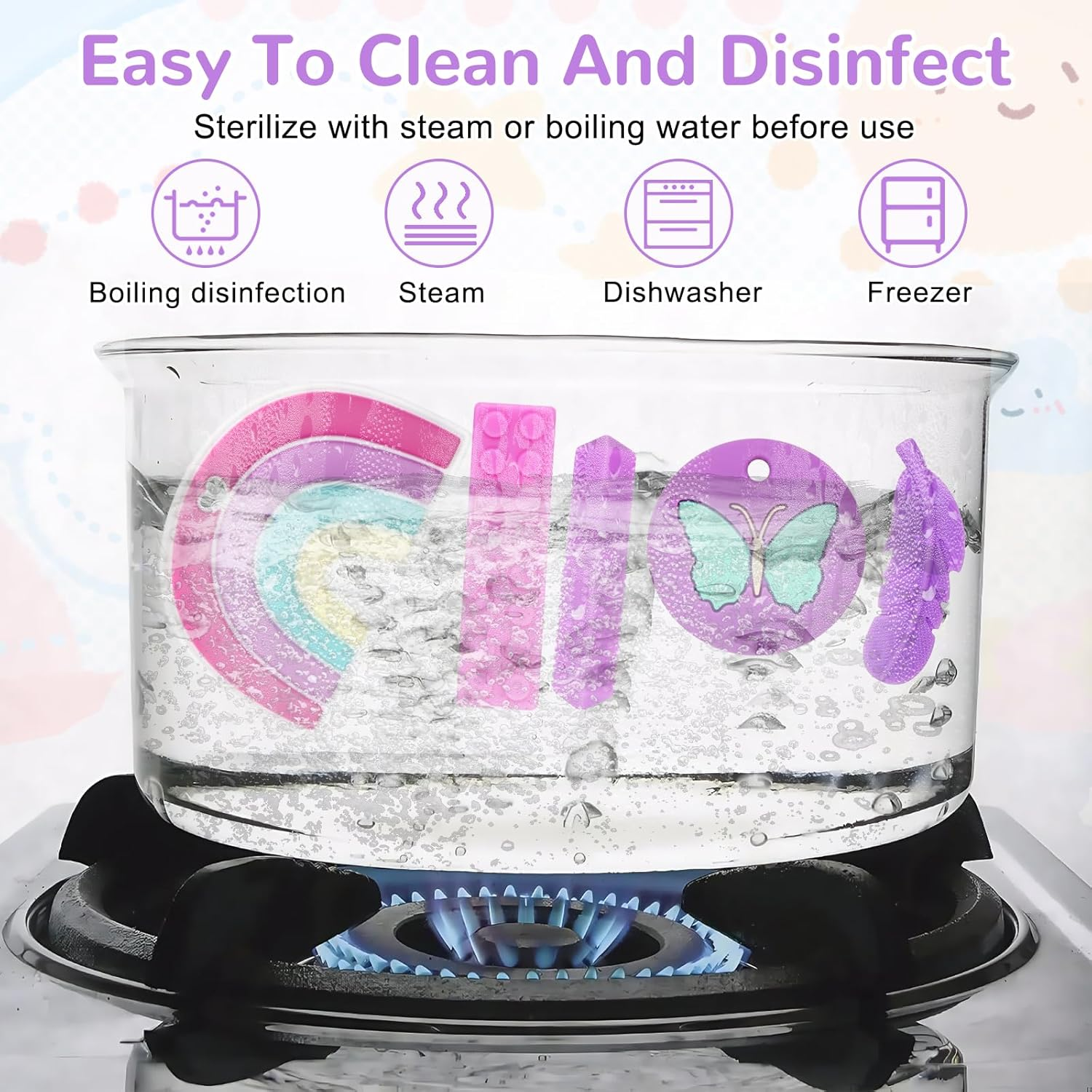 MR.TIMELAG Chew Necklaces for Adults and Babies - Butterfly 5-Piece Set, Bpa-Free Silicone Sensory Chew Necklaces for Anxiety Relief, Easy to Hold, with Massage Blocks to Relieve Teething Pain image number 2