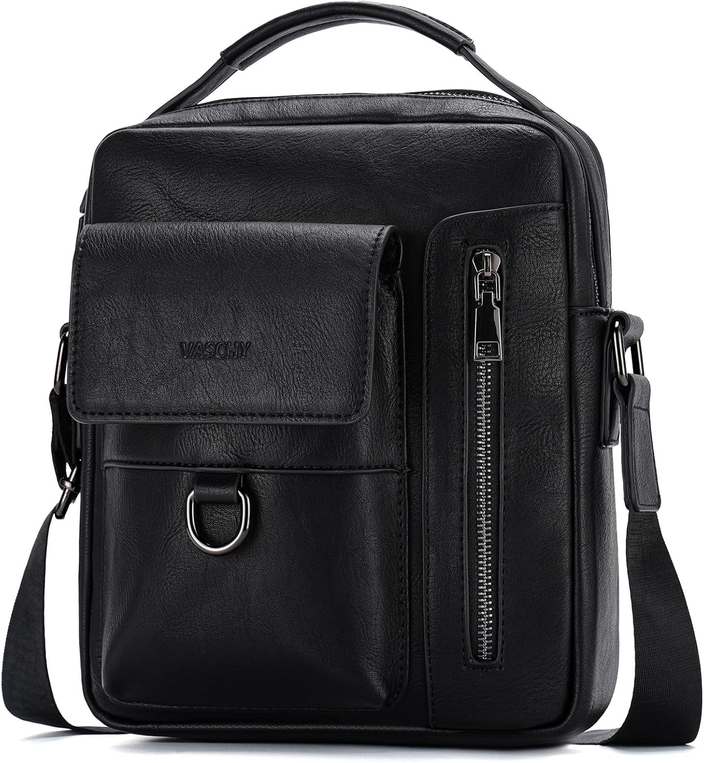 VASCHY Messenger Bag for Men, Vintage Small Vegan Leather Crossbody Handbag Shoulder Sling Side Bag for Casual, Work