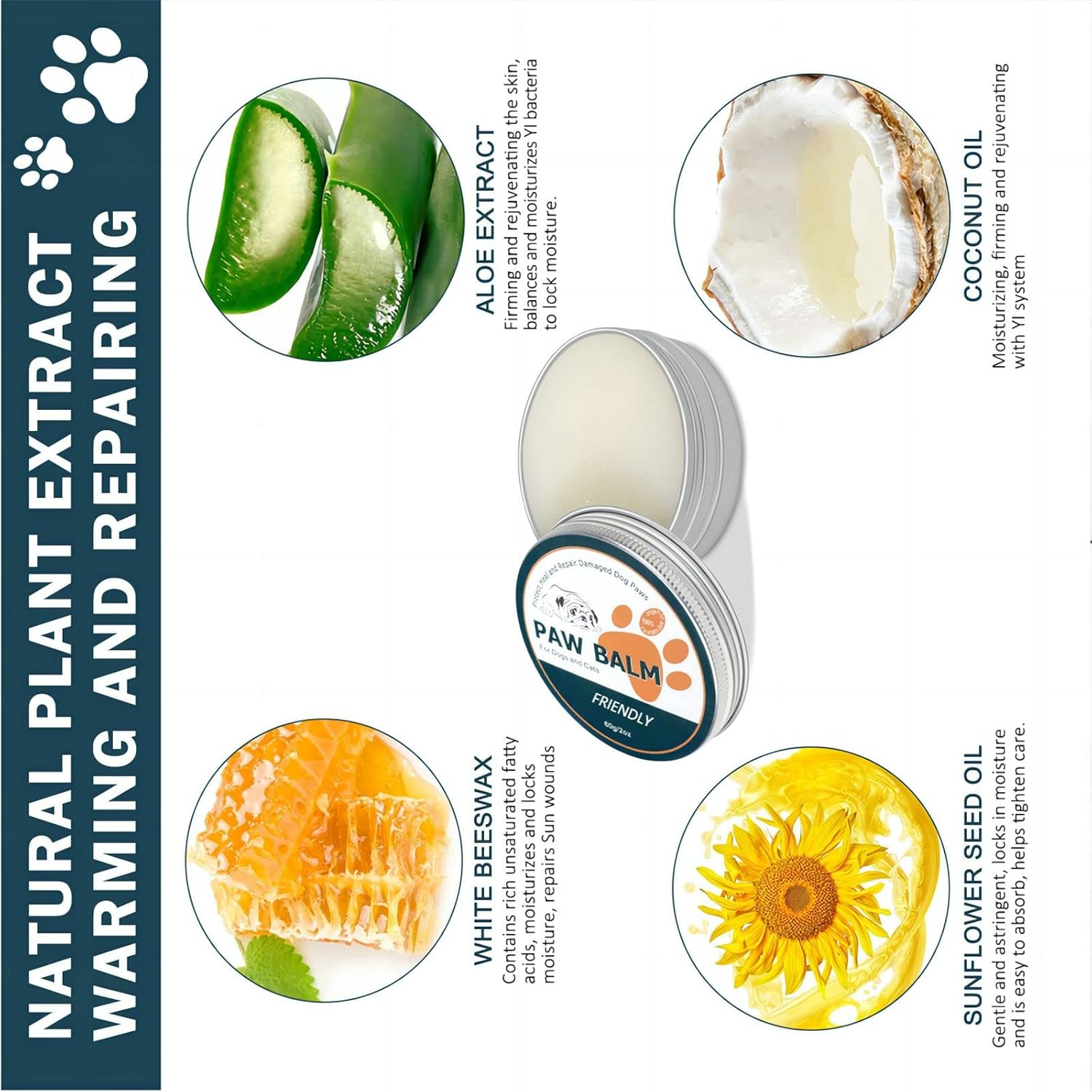 Purevie Natural Paw Balm for Dogs - 2Pcs, 100% Organic Paw Pad Balm for Pets, Repairs & Restores Dry, Cracked & Damaged Paws, 2 Oz Canine Paw Moisturizer for Cracked Paws image number 5