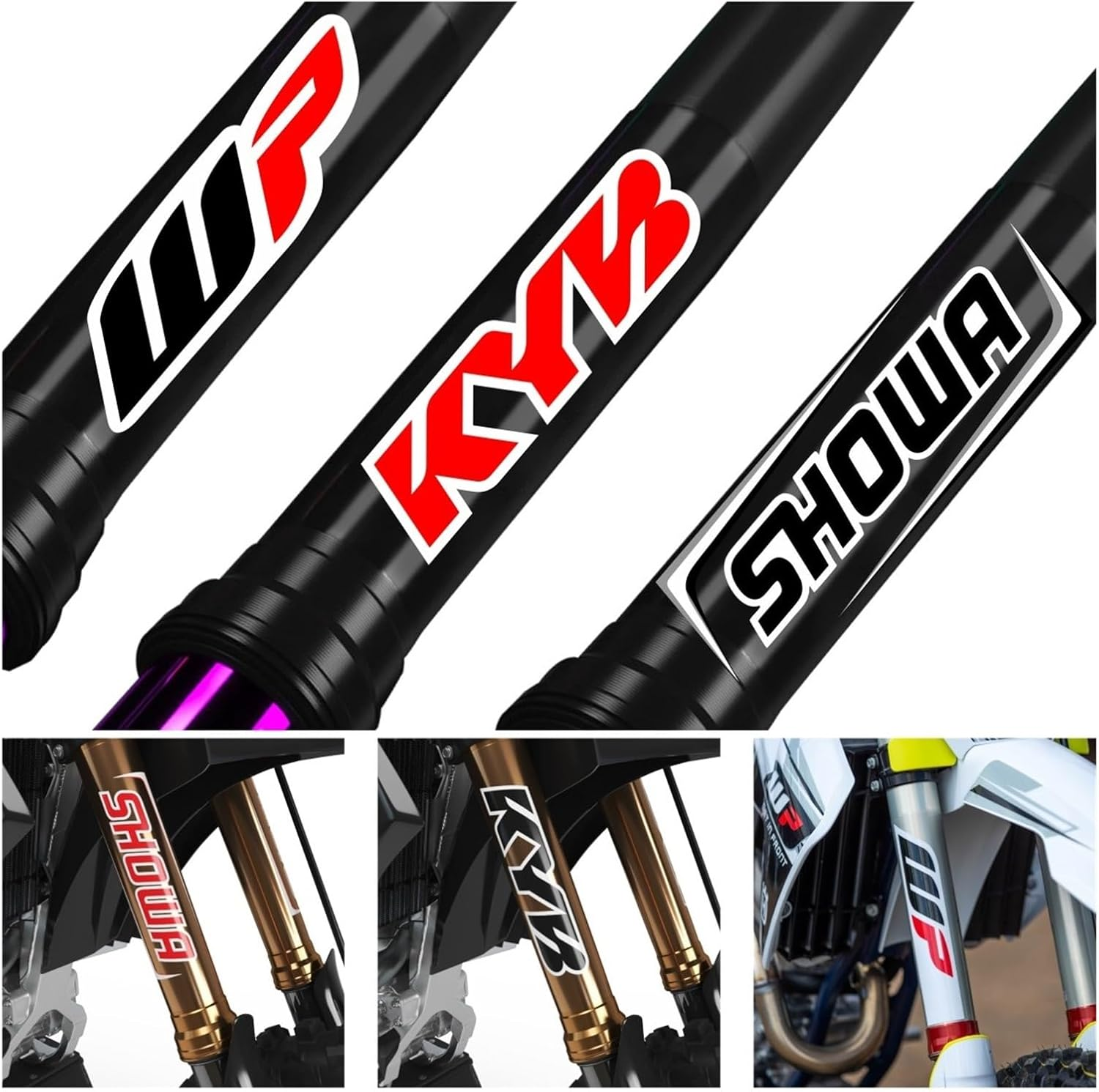 Reflective Motocross Motorcycle Sticker Fork Kyb Suspension Showa Decals(Black) - Green image number 4