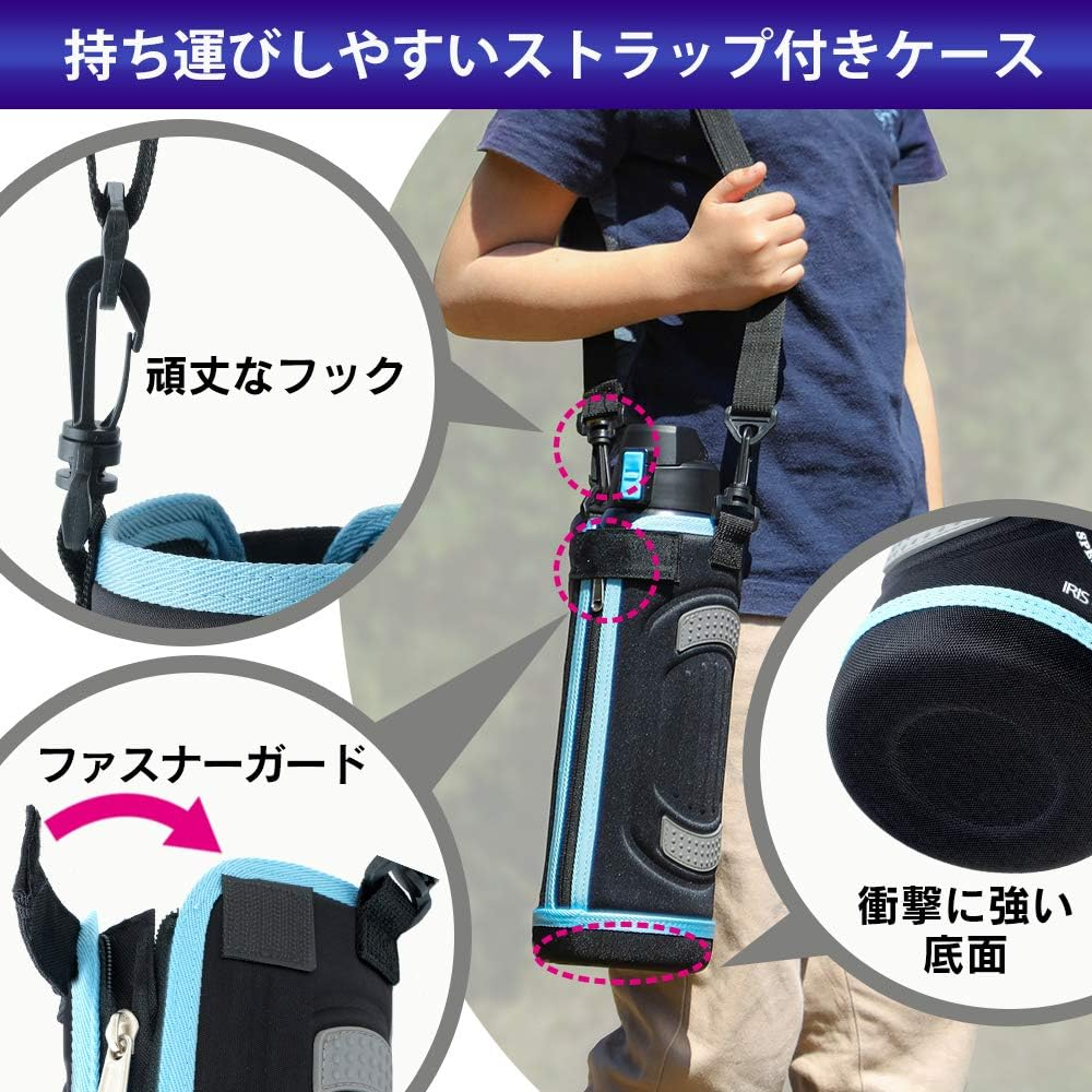 Iris Ohyama DB-1500 Water Bottle, 3.5 Fl Oz (1.5 L), Blue, Cool, 6 Hours, One-Touch Open, Can Drink Very Mug, Sports Bottle, Sports Jug, Children&rsquo;S Water Bottle, 1.5 L; 59.1 Fl Oz (1,500 Ml) image number 2