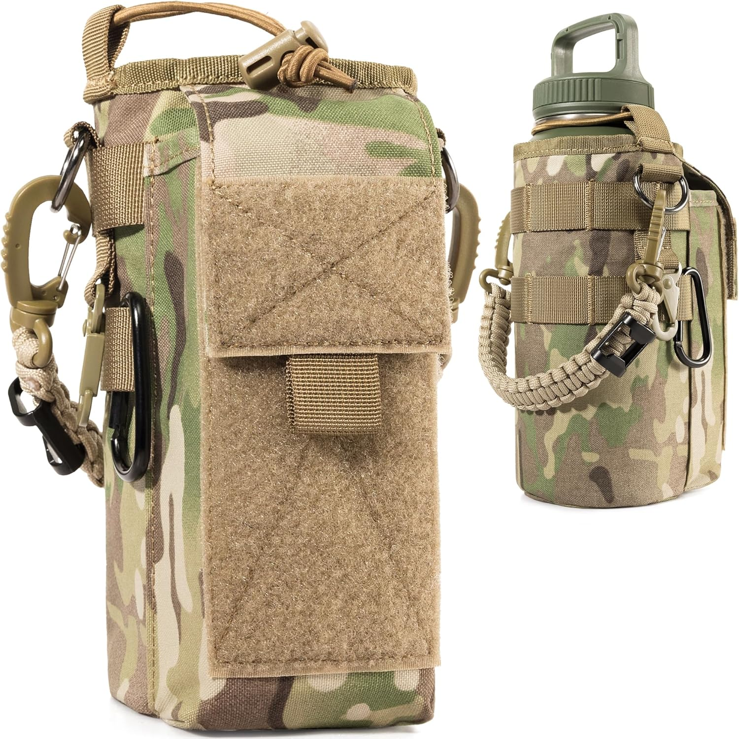 Onetigris Tactical Molle Water Bottle Holder 16-32 Oz - Multi-Function Carrier Bag with Phone Pocket & Paracord Handle for Hiking Gym Camping