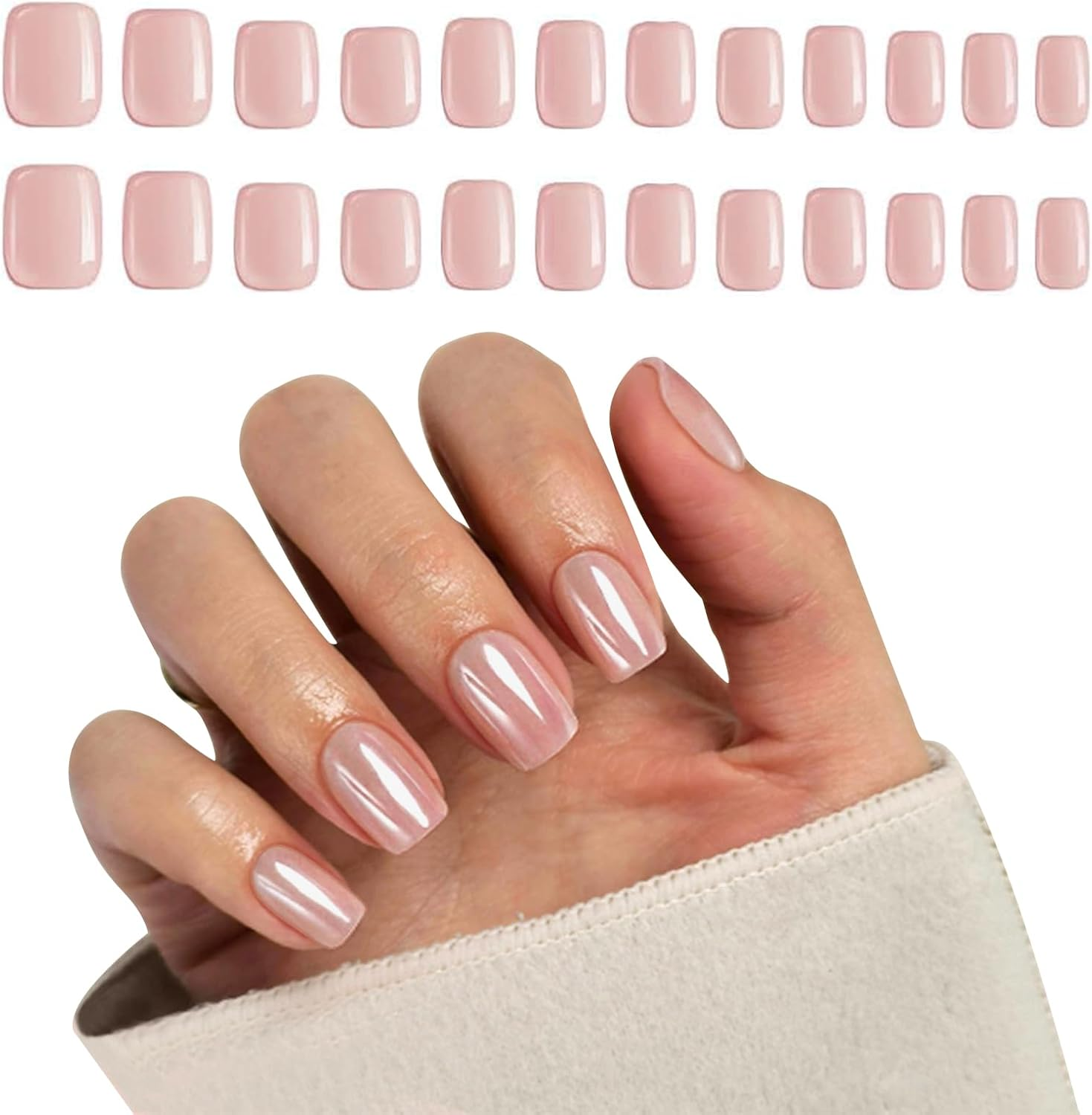 Qioon 24 Pcs Short Square Dark Green Press-On Nails, Full Cover Fake Nails with Adhesive Tabs and Mini Nail File, Artificial Fingernails for Women and Girls DIY Manicure Nail Art