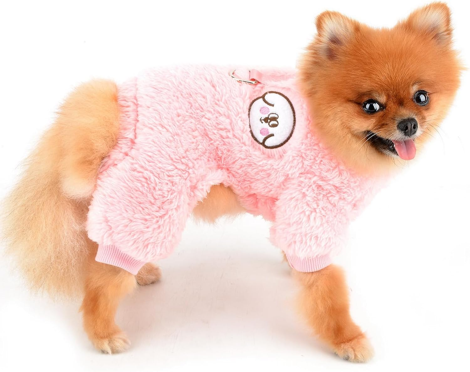 PAIDEFUL Fleece Pajamas for Small Dogs, Soft Onesie with 4 Legs, Solid Puppy Jumper, Sweater, Pet Outfits, Warm Dog Coat, Autumn/Winter Coat, Cat Costume, D-Ring, Pink image number 3
