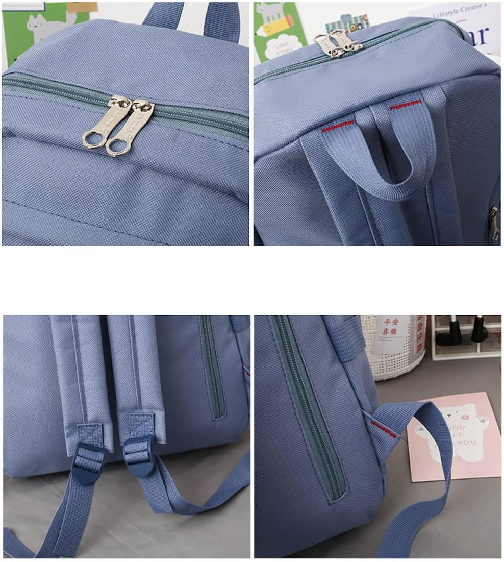 AONUOWE 5Pcs Aesthetic Backpack Set for School Teens Girls Daypack Cute Trendy Large Capacity Preppy Shoulder Bag, Purple, Backpack,Travel,Unique - Pink image number 3