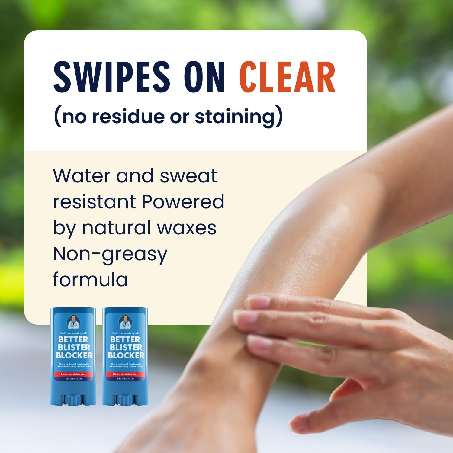 Dr. Frederick'S Original Better Blister Blocker - 2 Sticks (0.9 Oz) - Doctor-Developed Anti-Chafing Stick for Blister Prevention &ndash; Sweat-Resistant, Non-Greasy Balm for Feet, Thighs, Bra Lines & More image number 4