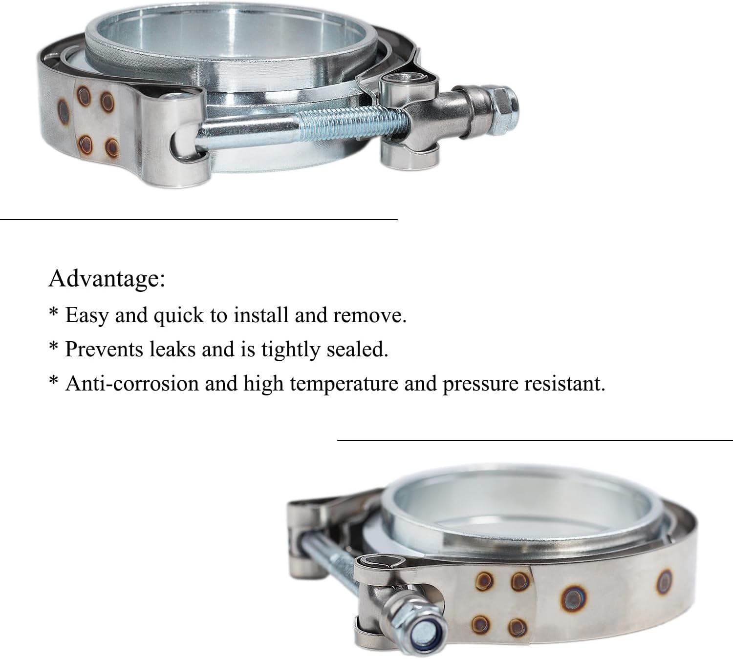 2.5 Inch Stainless Steel Exhaust V Band Clamp Male Female Flange Assembly, V Band Clamp with Flanges for Turbo Downpipes Exhaust Systems (2.5 Inch) image number 5