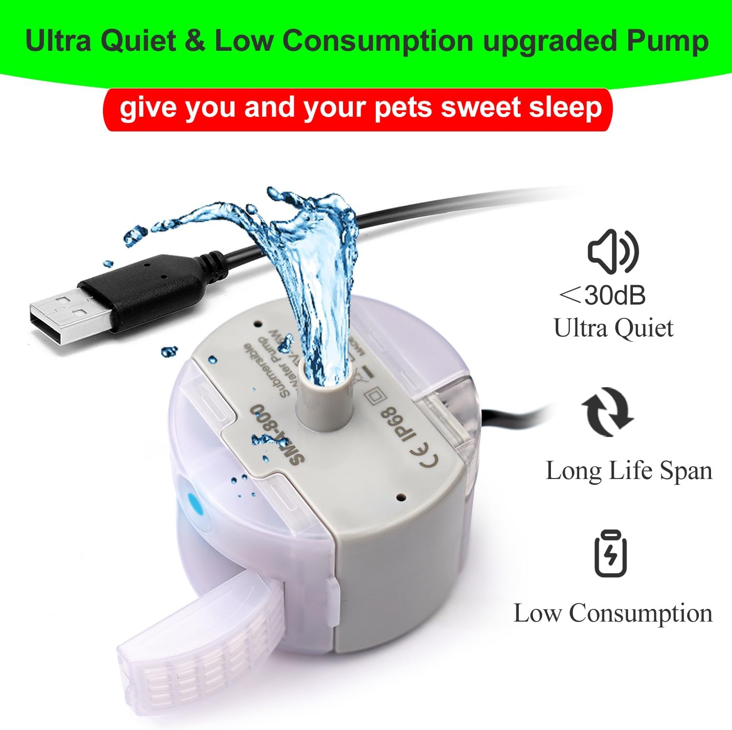 Cat Water Fountain Pump,Cat Fountain Pump Replacement SMA-800 Submersible Motor, Pet Water Fountain Pump for Stainless Steel Pet Water Dispenser