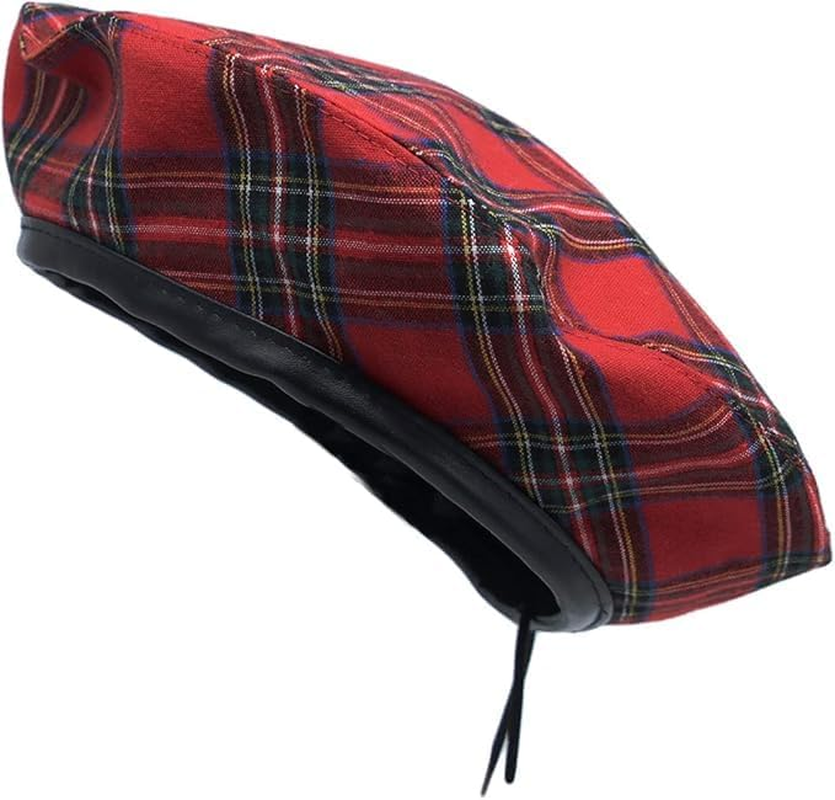 Plaid Beret Hat Check Beanie Cap Retro Red Checkered Beret (AU, Alpha, One Size, Red)