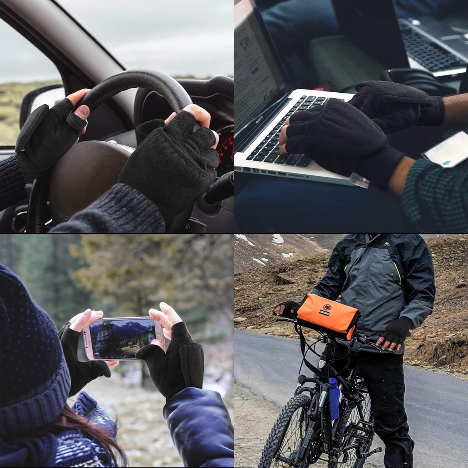 OZERO Winter Fingerless Gloves: Flip Top Convertible Mittens Thermal Windproof Polar Fleece Insulated Lining Warm for Men Women image number 5