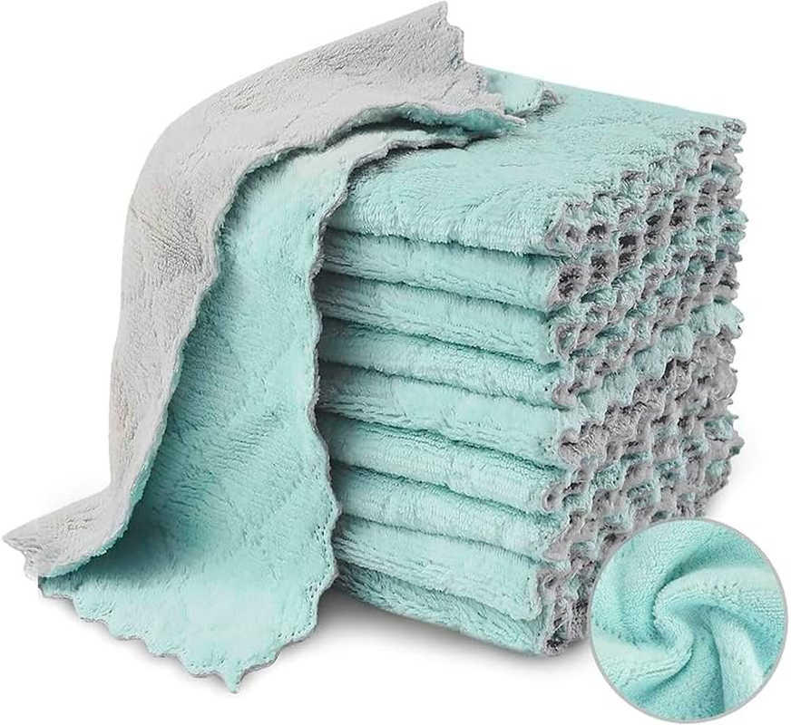 12PCS Kitchen Cloth Dish Towels, Premium Dishcloths, Super Absorbent Dishtowels, Nonstick Oil Washable Fast Drying (Grey-Green) image number 4
