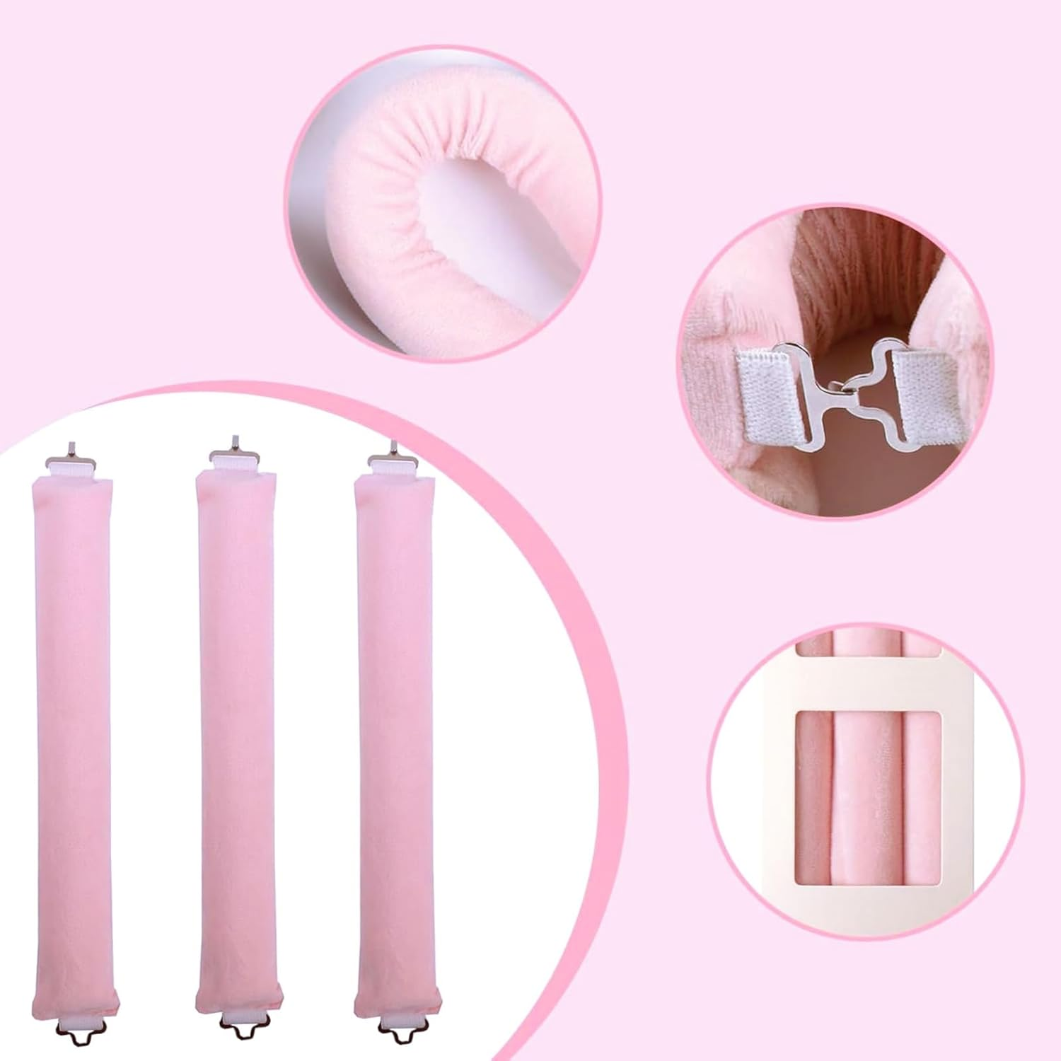Heat Free Curls - 3 Piece Set Overnight Blowout with Satin Curlers for Long Hair | Pink image number 5