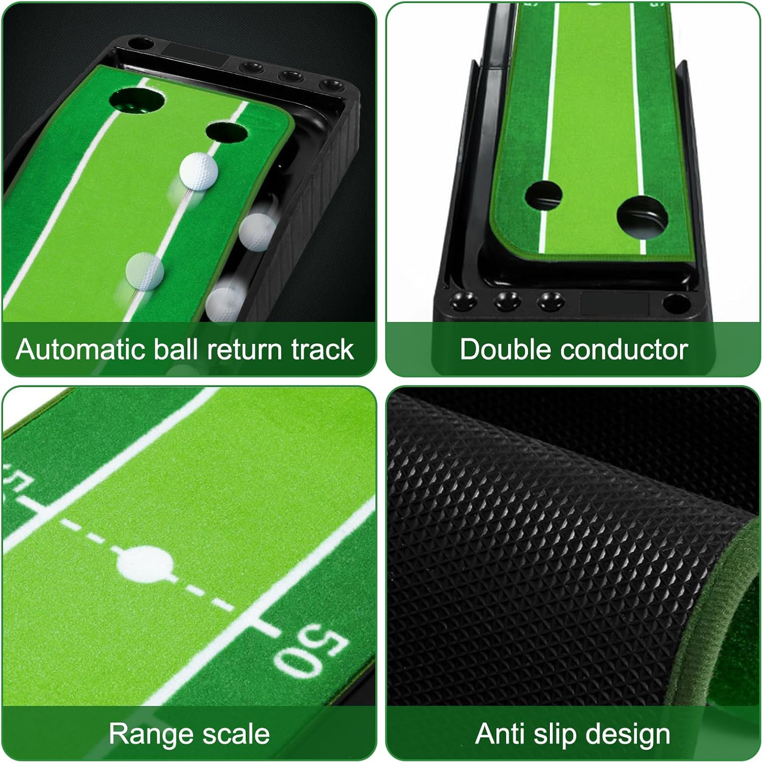 Asgens Golf Putting Green Mat with Auto Ball Return System 2 Holes / 2 Sizes Golf Game Practice Equipment and Golf Gifts for Home Office Backyard Indoor Outdoor Use - 9.8 Feet with 3 Bonus Balls image number 3