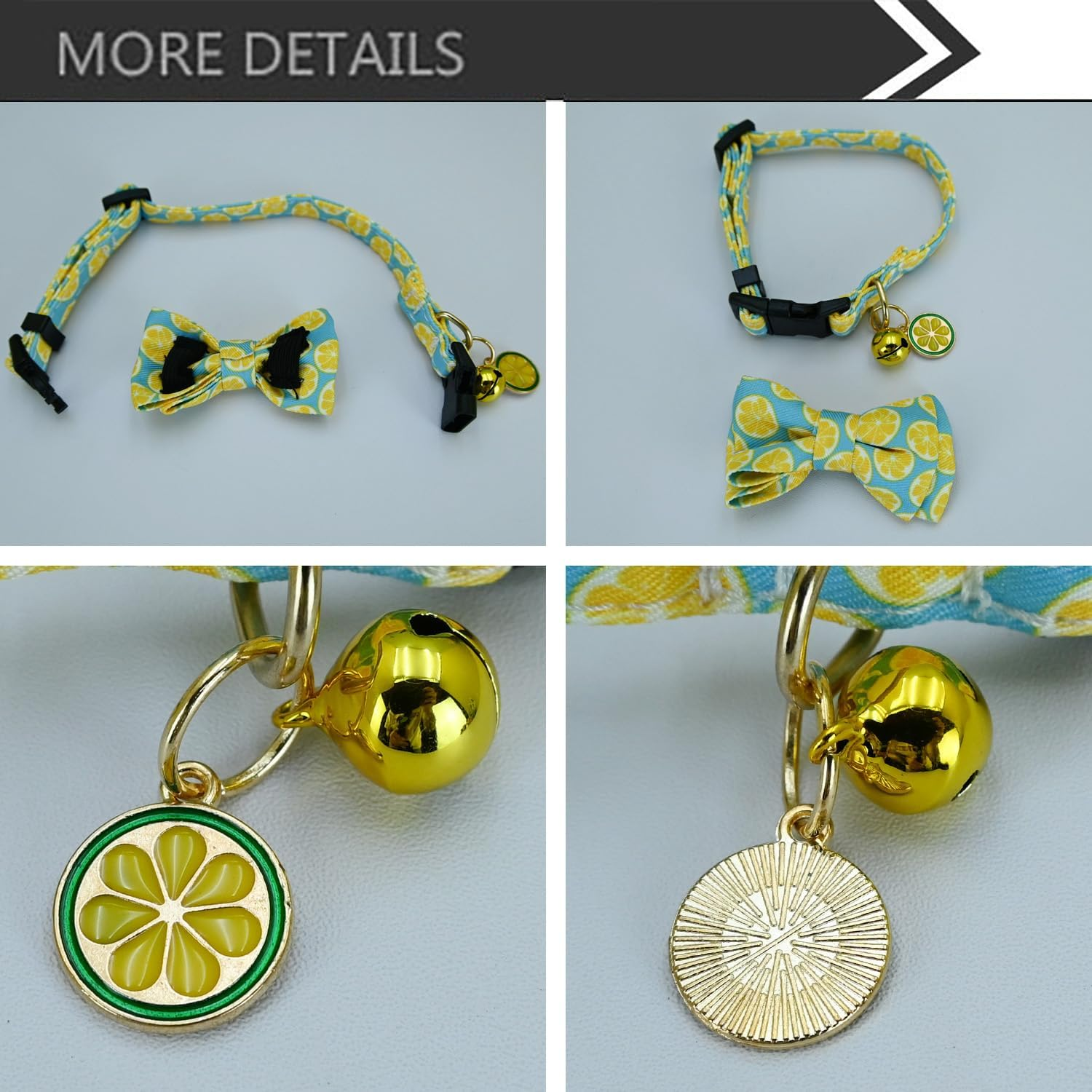 Newtensina Fashion 2 Pieces Cute Fruits Pattern Cat Collar with Lemon Watermelon Pineapple Pendant for Cats - Bluewhite image number 2