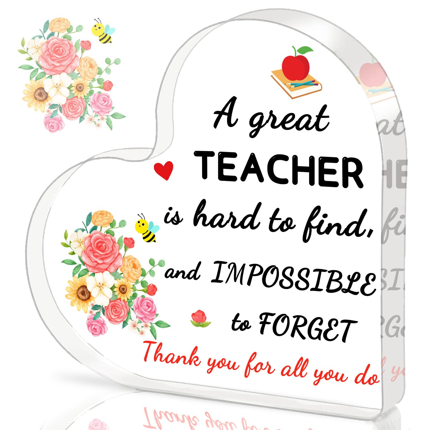 Teacher Gifts for Women, Men, Christmas Gifts for Teachers - Acrylic Heart Shape Plaque Teachers Gifts, Teacher Christmas Birthday Thanksgiving Appreciation Gifts for Women Men Best Teacher Gifts