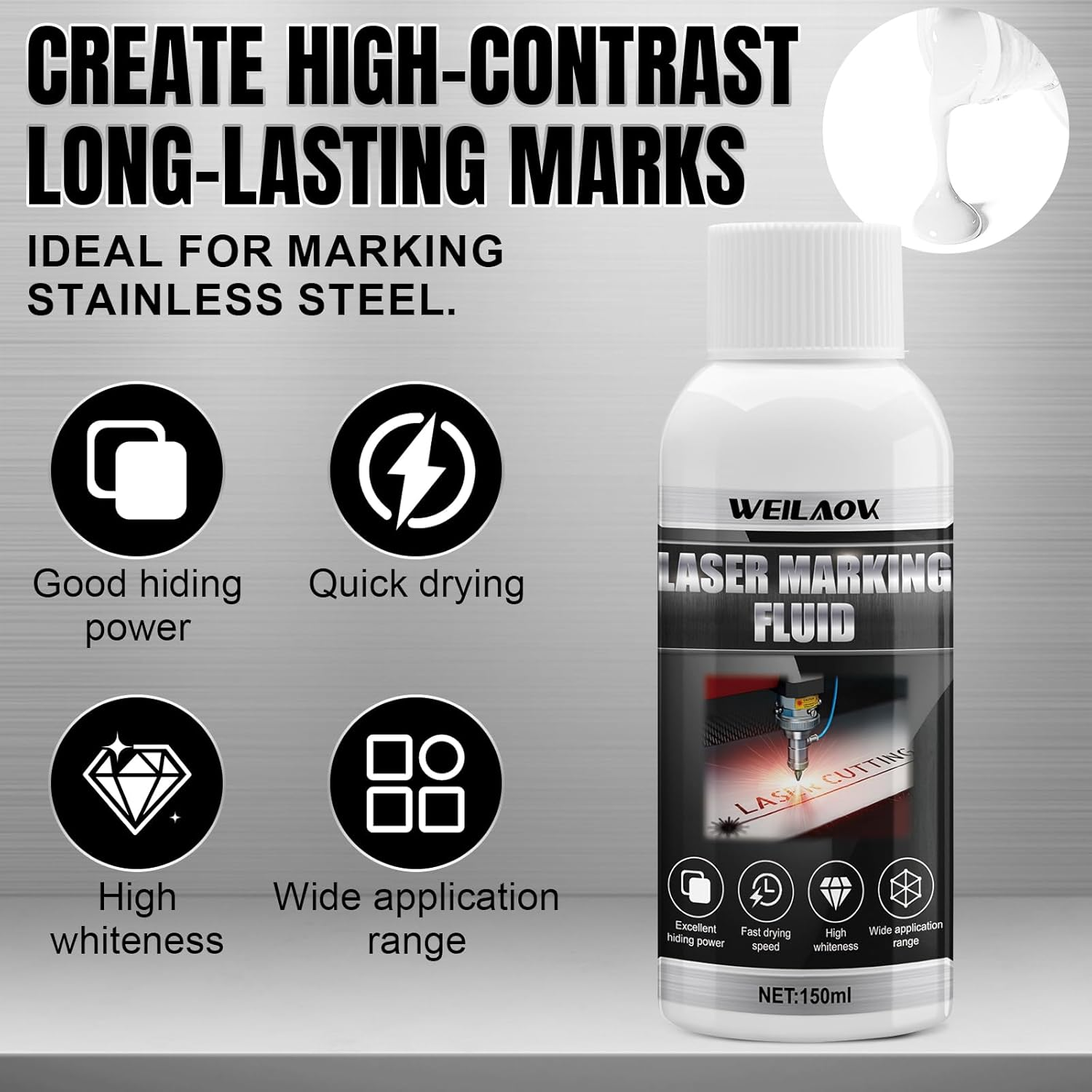 WEILAOK Laser Marking Liquid, Laser Marking Spray for Metal Marking, Quick Drying Speed, Laser Marking Powder for Laser Engraving, Metal, Jewellery, Glass, Aluminium, Stainless Steel image number 3