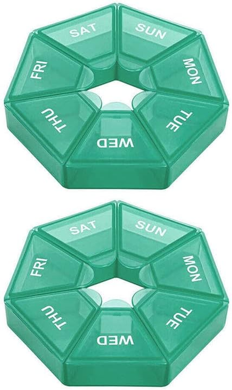 2PCS 7Day Pill Box Medicine Storage Tablet Container Case Organizer Dispenser, Durable PP Plastic, Easy-To-Read Date Labels, Portable 3.27X3.27X0.67 In