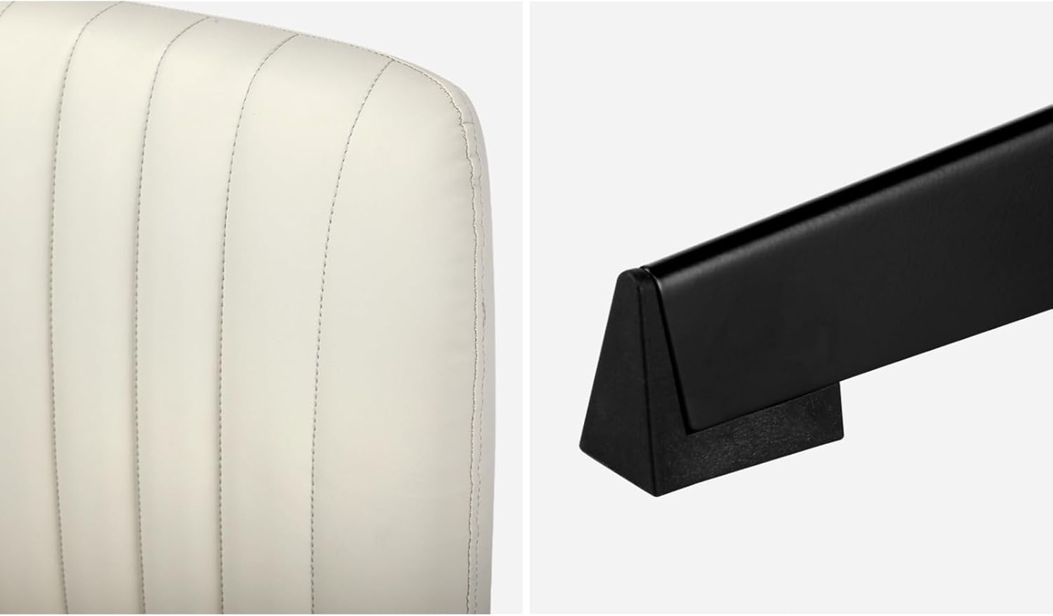 Oikiture Home Office Chair with Pu Leather Cover and Wider Seat Beige Cross Legged Office Chair image number 6