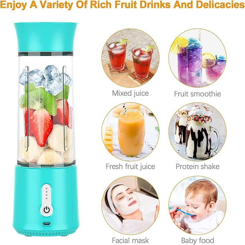 AIMALL Portable Juice Blender Electric Fruit Juicer Smoothie Mini Blender with USB Rechargeable 3D 6-Blades, 18Oz (500Ml), Bpa-Free, Self-Cleaning, Compact for Travel & Home Use - Blue image number 3