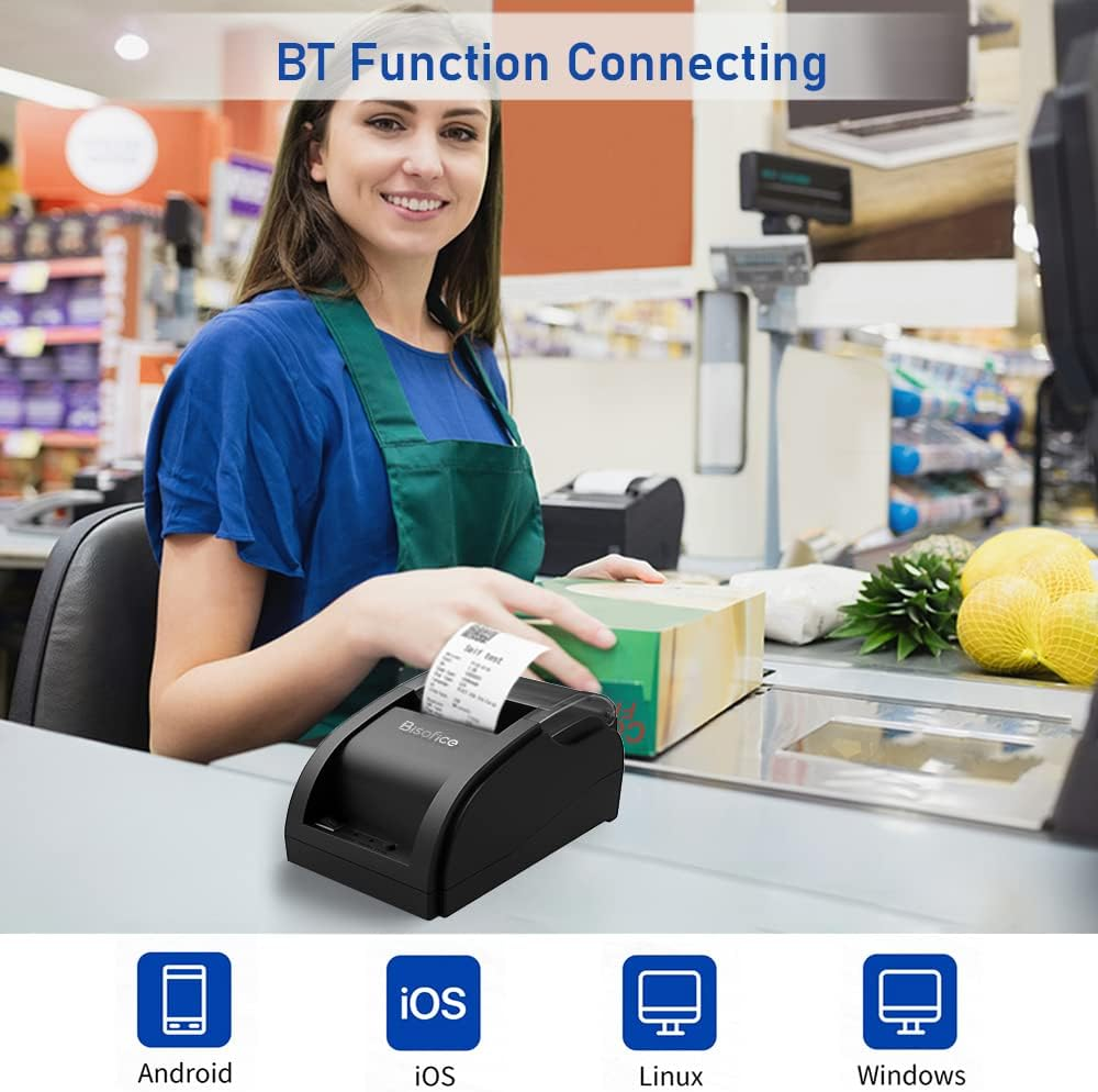 Eacam 58Mm Thermal Printer Desktop Receipt Printer Wired Barcode Printer USB+BT Connection Support ESC Command Cashbox Connecting Compatible with Windows Android, Printer with 1 Roll Paper Inside image number 3