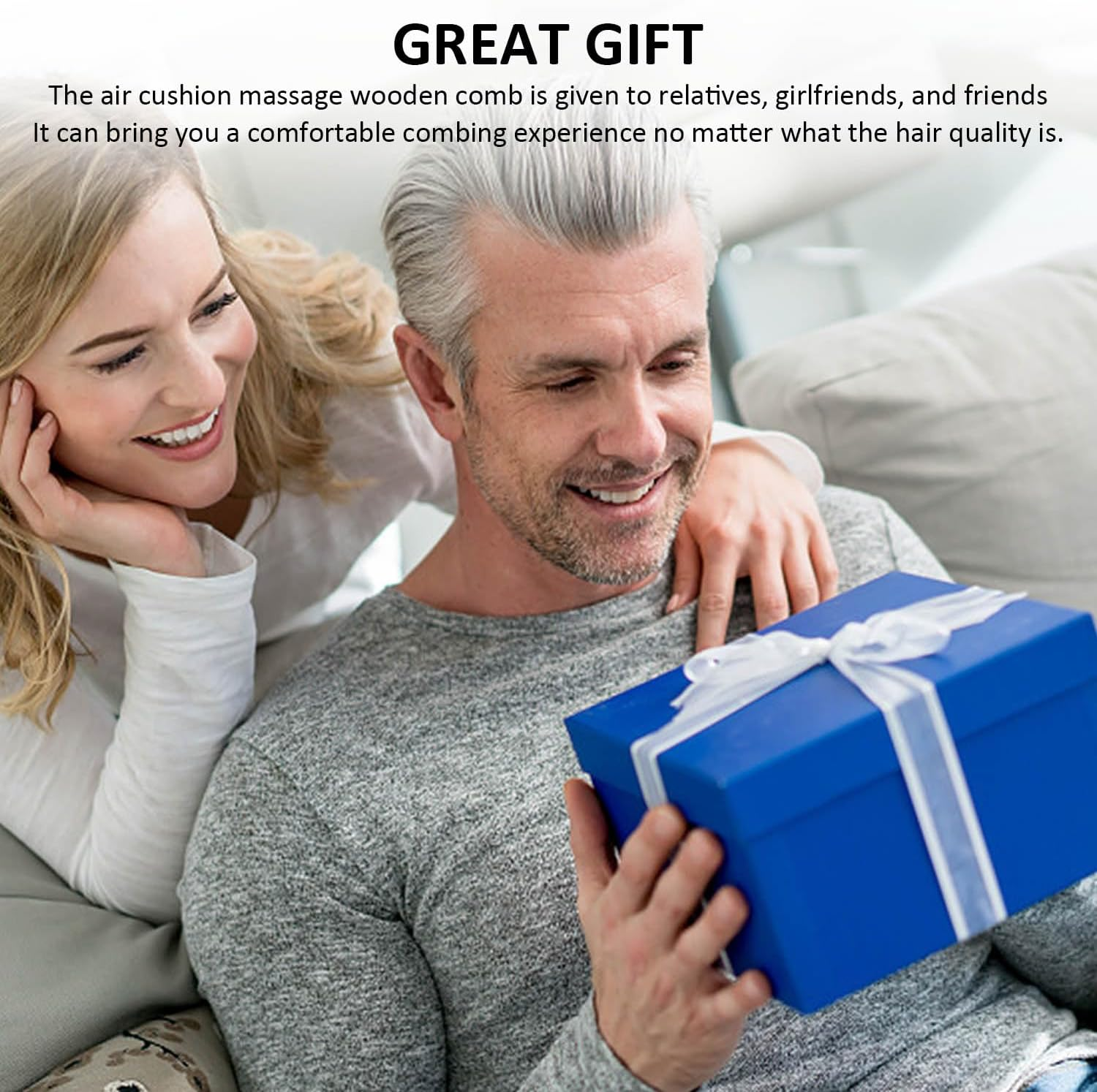 1 X Natural Wooden Bamboo Hair Brush with 1 X Tail Hair Comb, Anti-Static Smoothing Curly Hair Brush, Air Cushion Massage Brush, Flat Hair Brush for Men, Women, Children Hair Growth image number 2