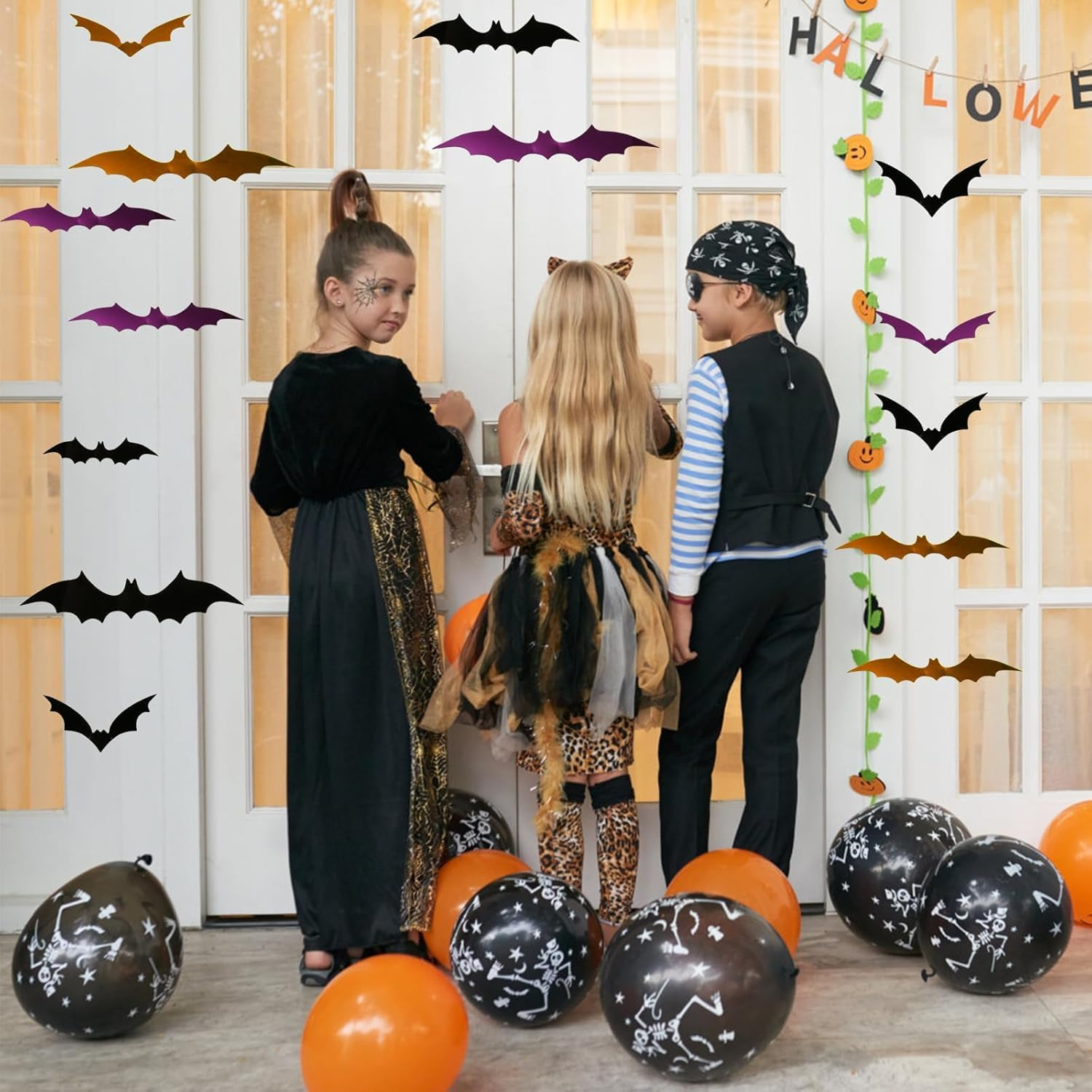 72 Pcs 3D Halloween Bats Wall Decor,Orange Purple Black Bat Decor,Scary Plastic Bat Wall Stickers for Home Windows Indoor Outdoor Porch Kitchen Bathroom Decor image number 1