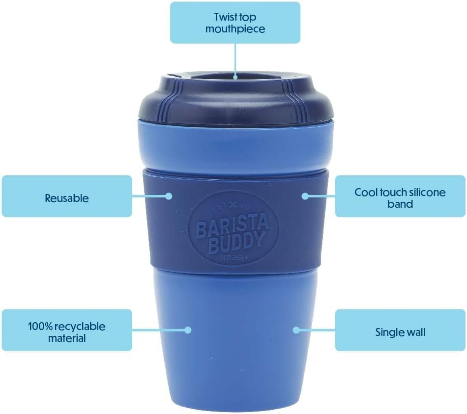 Smash Barista Buddy Reusable Coffee Cup 390Ml Blue - Grey image number 6