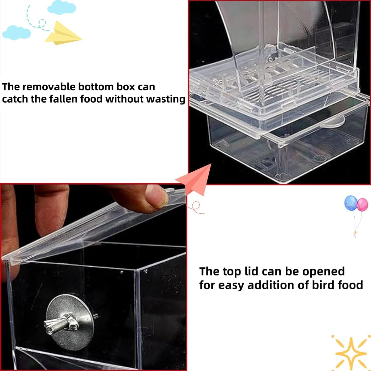 Free Bird Cage Feeders, Automatic Bird Feeders, Clear Acrylic Seed Food Container Cage Accessories, Small Bird Feeders image number 2