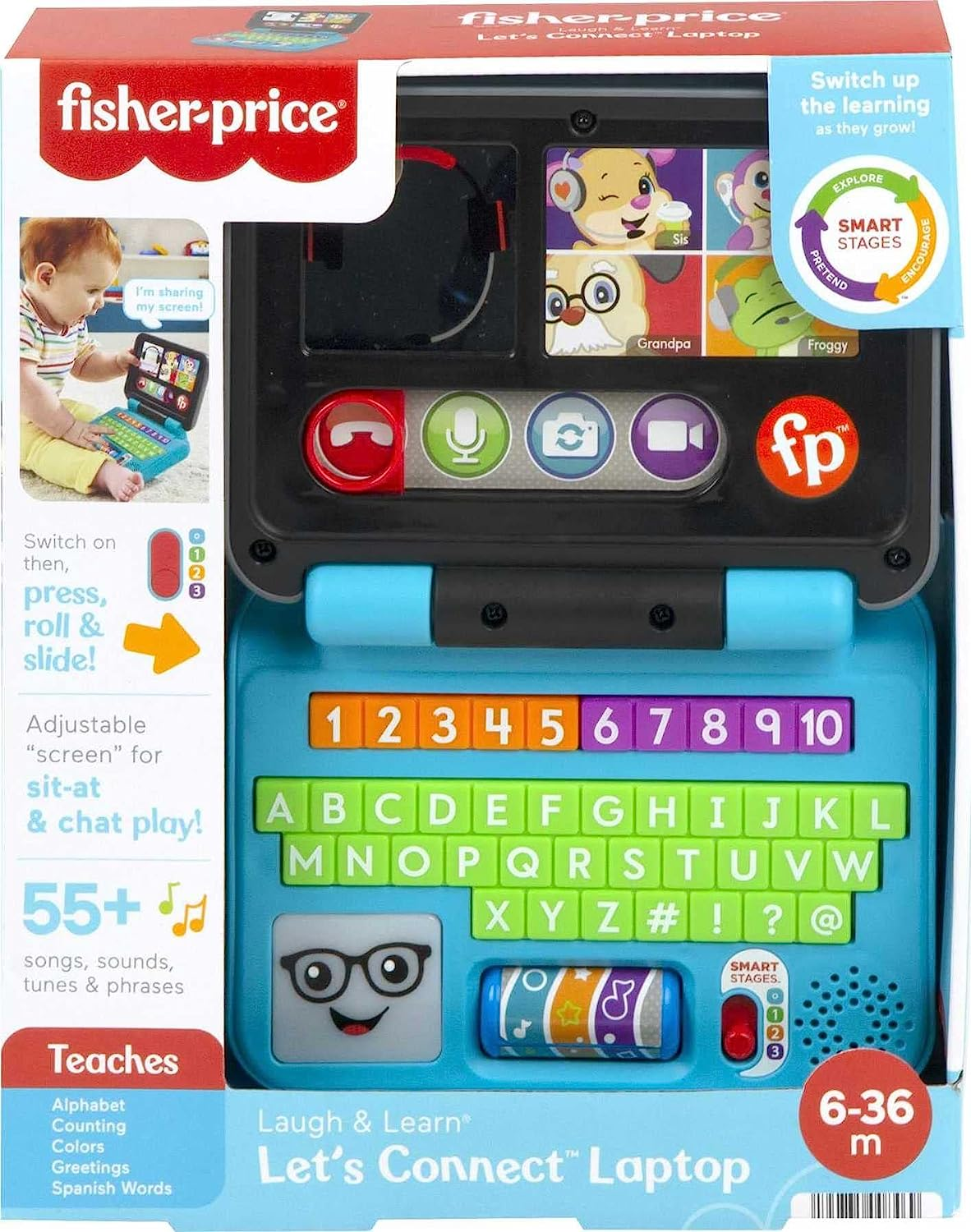 Fisher-Price Baby & Toddler Toy Laugh & Learn Let&rsquo;S Connect Laptop Pretend Computer with Smart Stages for Infants Ages 6+ Months​ image number 5