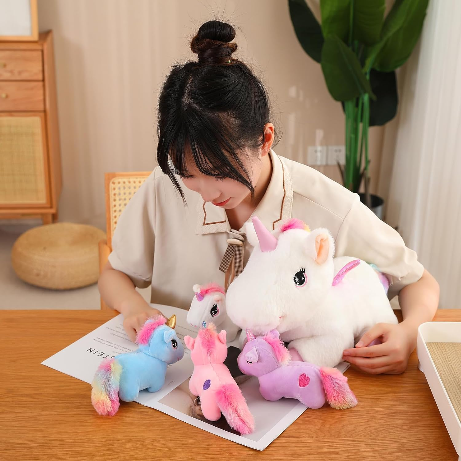 SQEQE Stuffed Animals Cute Unicorn with 4 Babies in Tummy, Rainbow Flying Unicorns Plush Pillow Toys with Wings, Christmas & Birthday Present for Kids image number 4