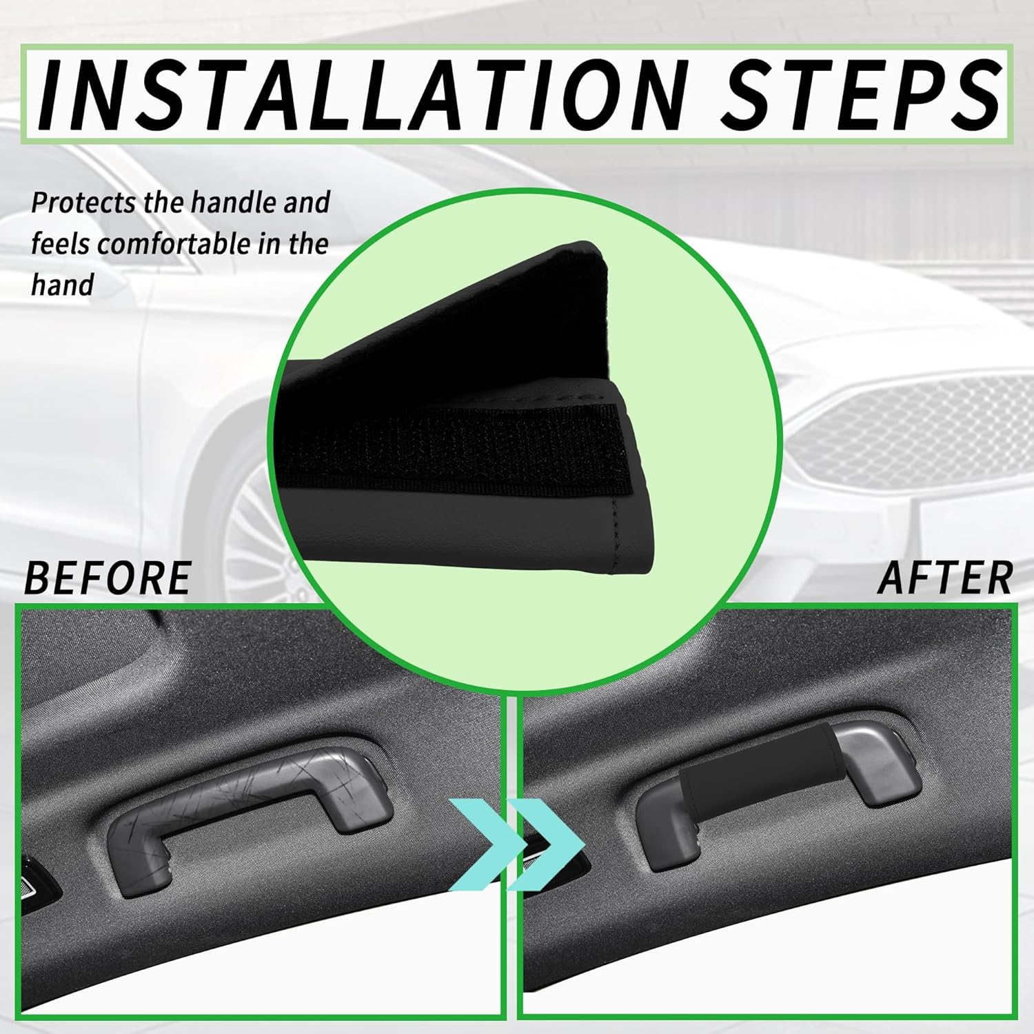 2PCS Leather inside Car Door Handle Protector,Colorful Car Handle Cover for Car Decorations & Door Pull Handle Protections,Universal Interior Car Door Handle Scratch Protector (Black)