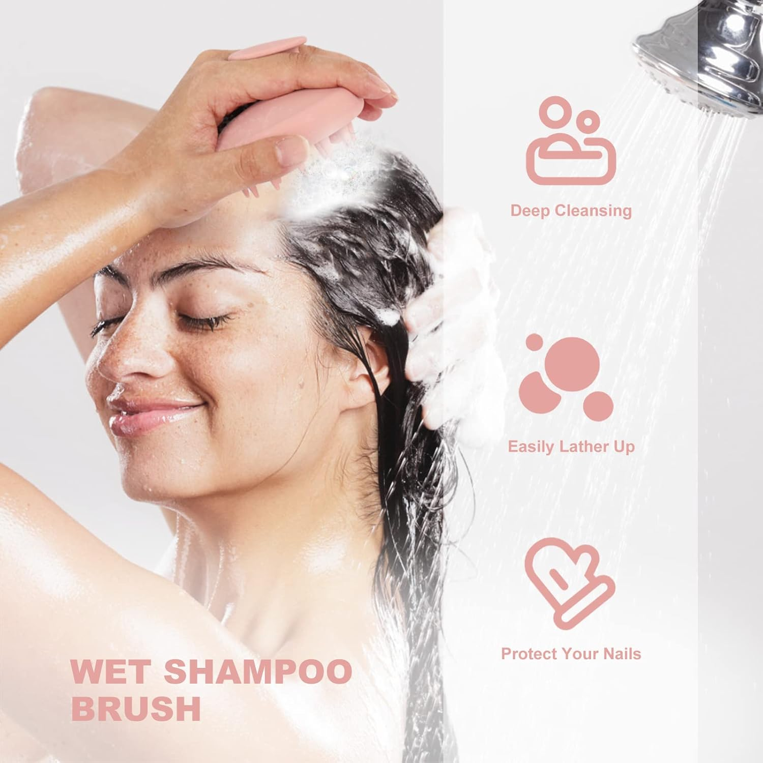 AIMIKE Scalp Massager Shampoo Brush, Soft Silicone Hair Scrubber for Washing Hair, Dandruff Removal & Scalp Scrubber Hair Growth Stimulator, Scalp Brush/Exfoliator Brush on Dry & Wet Scalp - Pink image number 2