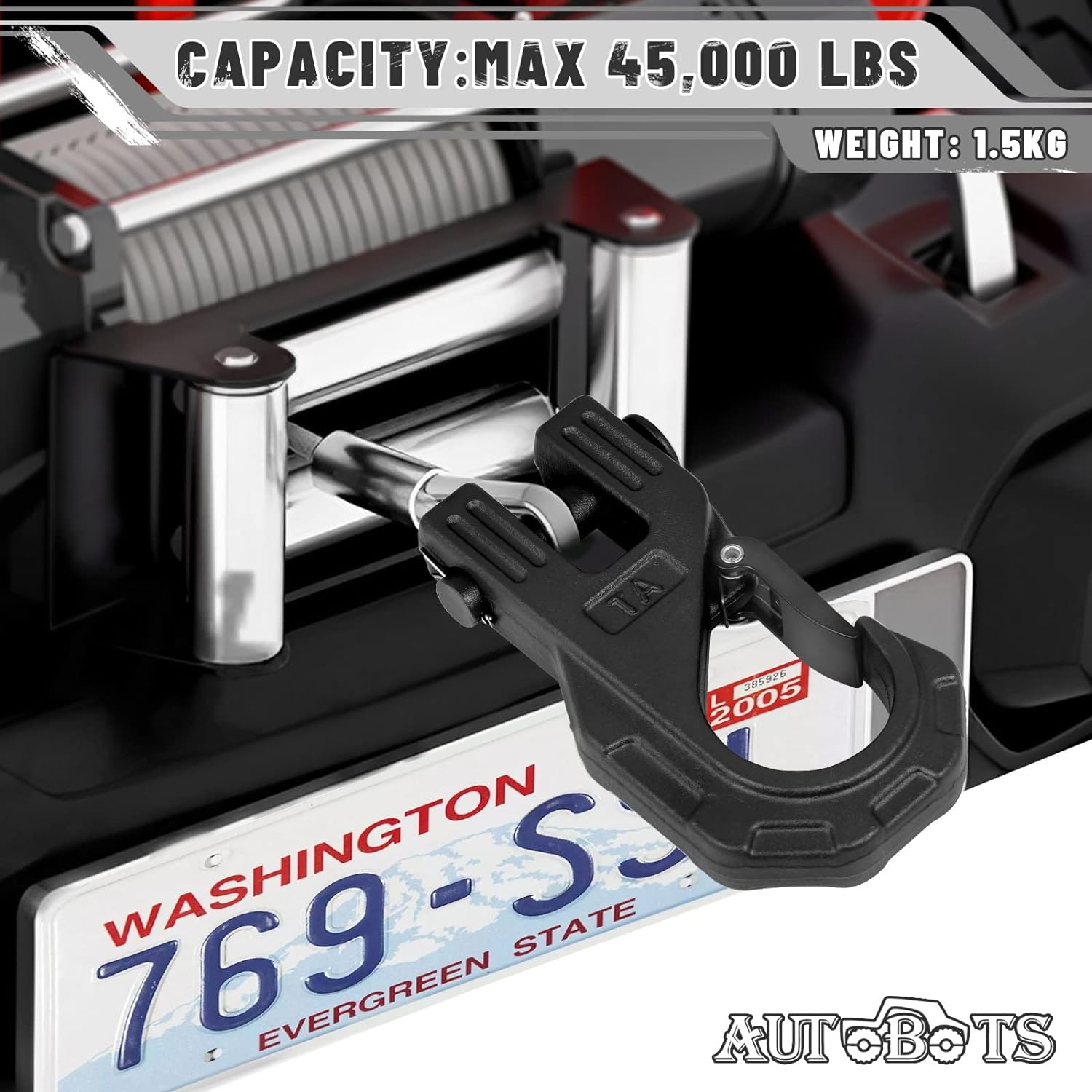 AUTOBOTS 3/8" Winch Hook Heavy Duty, Max 20 Ton (45,000 Lbs), Forged Steel ATV Winch Hook with Safety Latch, Winch Tow Clevis Slip Hook for Synthetic Rope Winch Cable ATV UTV, Black image number 4