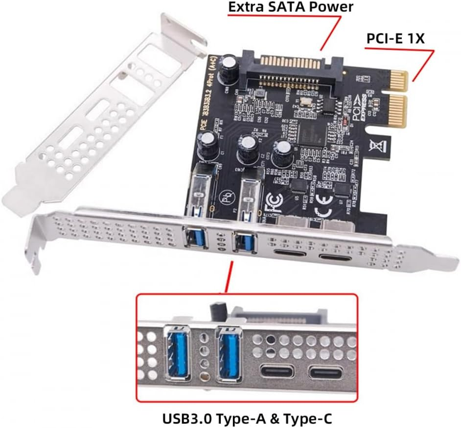 CY Card USB3.1 Gen1 5Gbps Dual Type-A & Type-C USB-C Female to PCI-E Express 1X Card Adapter Upd720201 with Low Profile Bracket image number 1