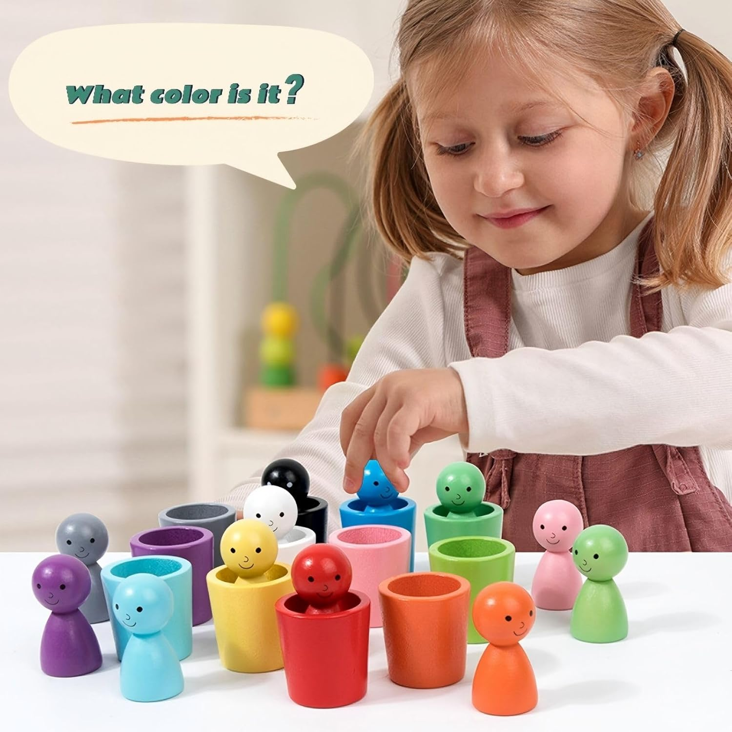 Montessori Sensory Wooden Color Sorting Stacking Cups Toys for Kids Toddlers 1 2 3 image number 1