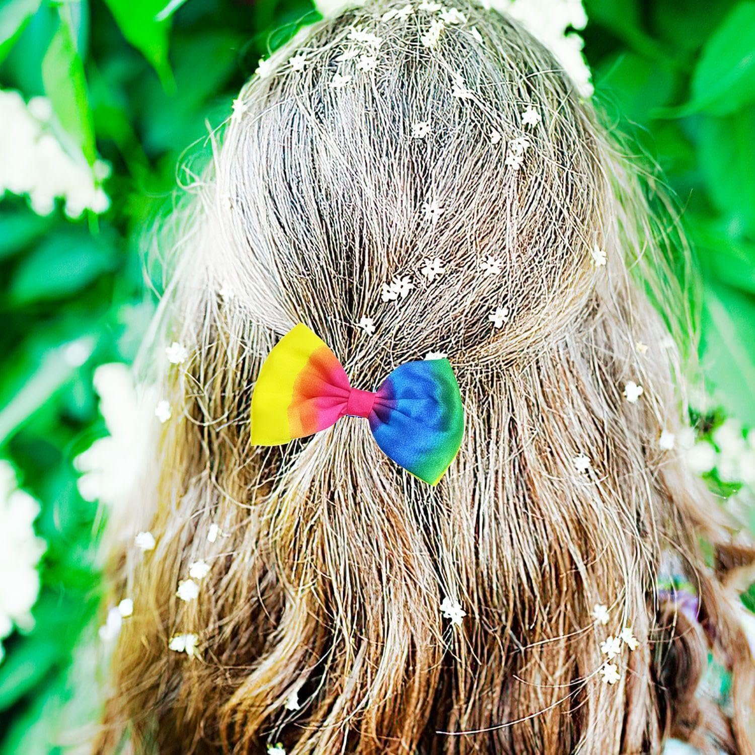Pack of 2 Hair Bobbles for Girls, 2 Pieces Bow Hair Clips, Ponytail Rainbow Hair Ties, Colourful Hair Bobbles, Elastic Hair Bobbles for Girls image number 1