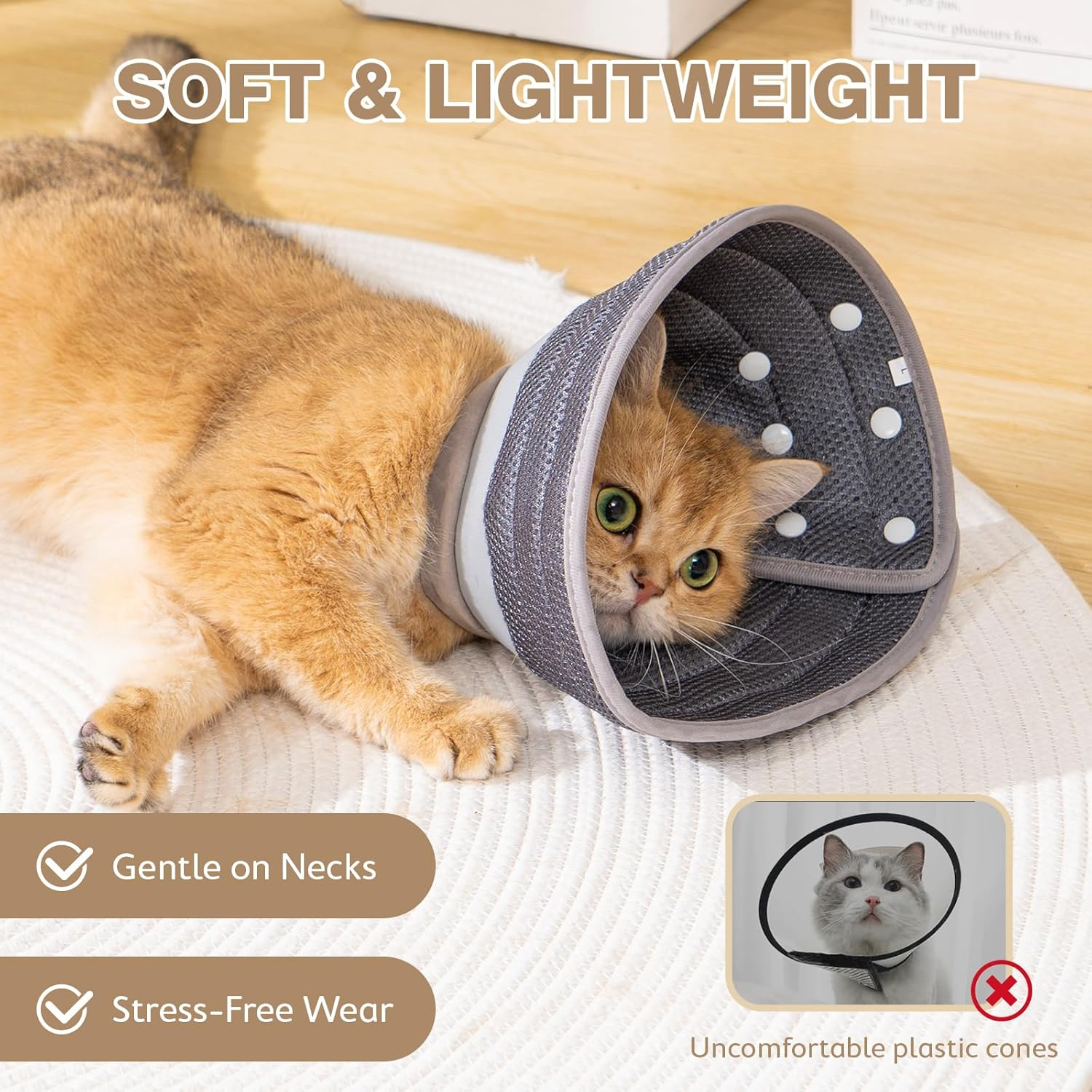 Avont Cat Cone Collar Soft to Stop Licking, Adjustable Foldable Lightweight Kitten Recovery Collar after Surgery for Small Dogs, Elizabeth Cone of Shame Alternative -Darkgrey(S) image number 5