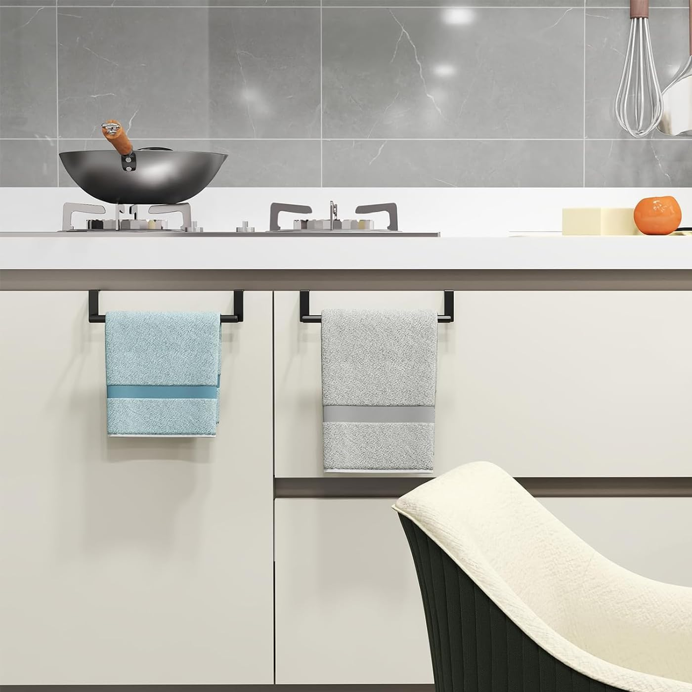 Over Door Towel Rack for Cabinet, 36Cm Dish Towel Holder Kitchen Towel Bar for Tea Towels，Over the Door Hand Towel Hanger for Kitchen Bathroom Cupboard（2 Pack Black） - Silver image number 4