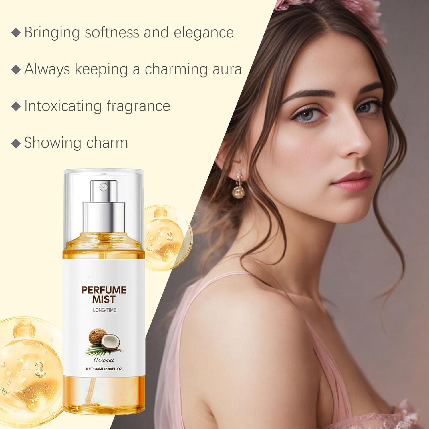 Coconut Women'S Perfume Spray, Coconut Body Spray, Long-Time Fragrance, Natural Concentrate Scented, Essential Oils for Hair and Body, Refreshing and Relaxing Scent, for Women Everyday Use (1Pcs) - 2Pcs image number 3