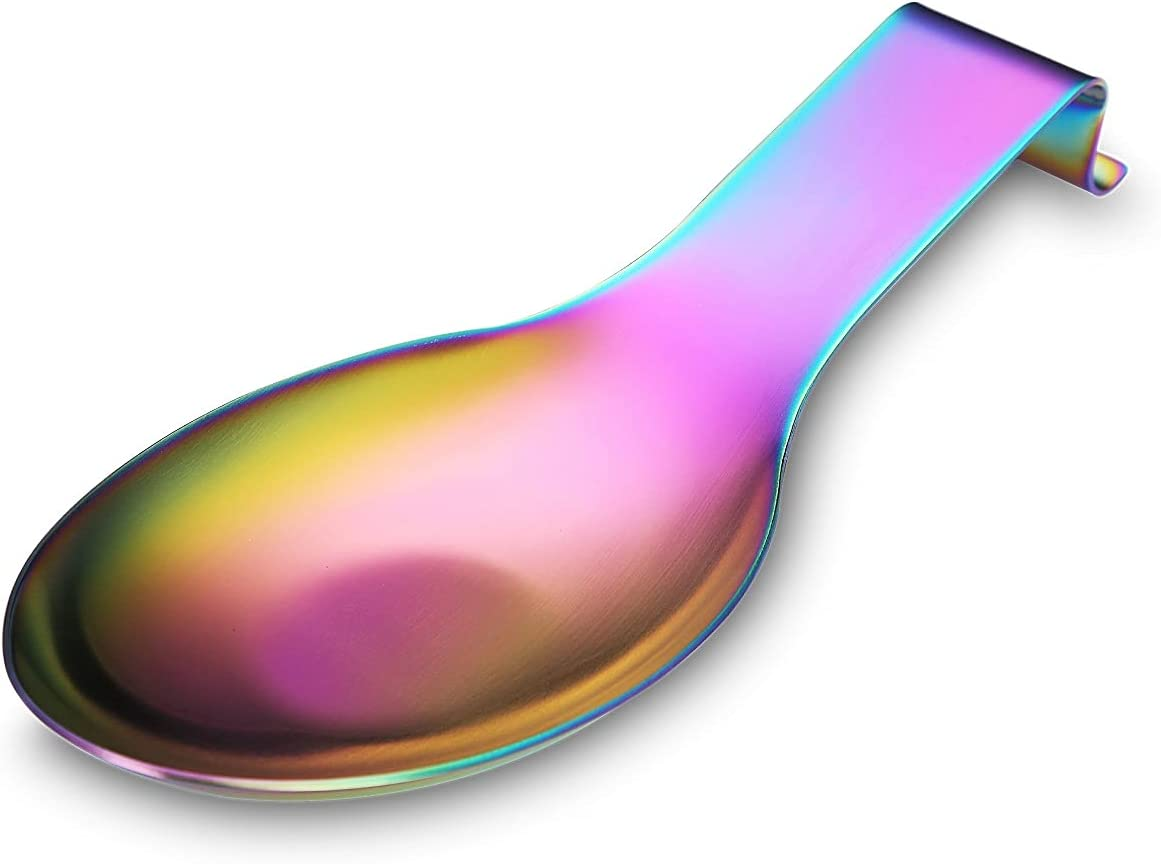 Matte Gold Spoon Rest, Stainless Steel Spoon Holder for Stove Top, Kitchen Utensils Holder for Ladles, Tongs, Spatula, Stove Spoon Holder, Pot Lid Holder, Dishwasher Safe (1PC-9.5 Inch)