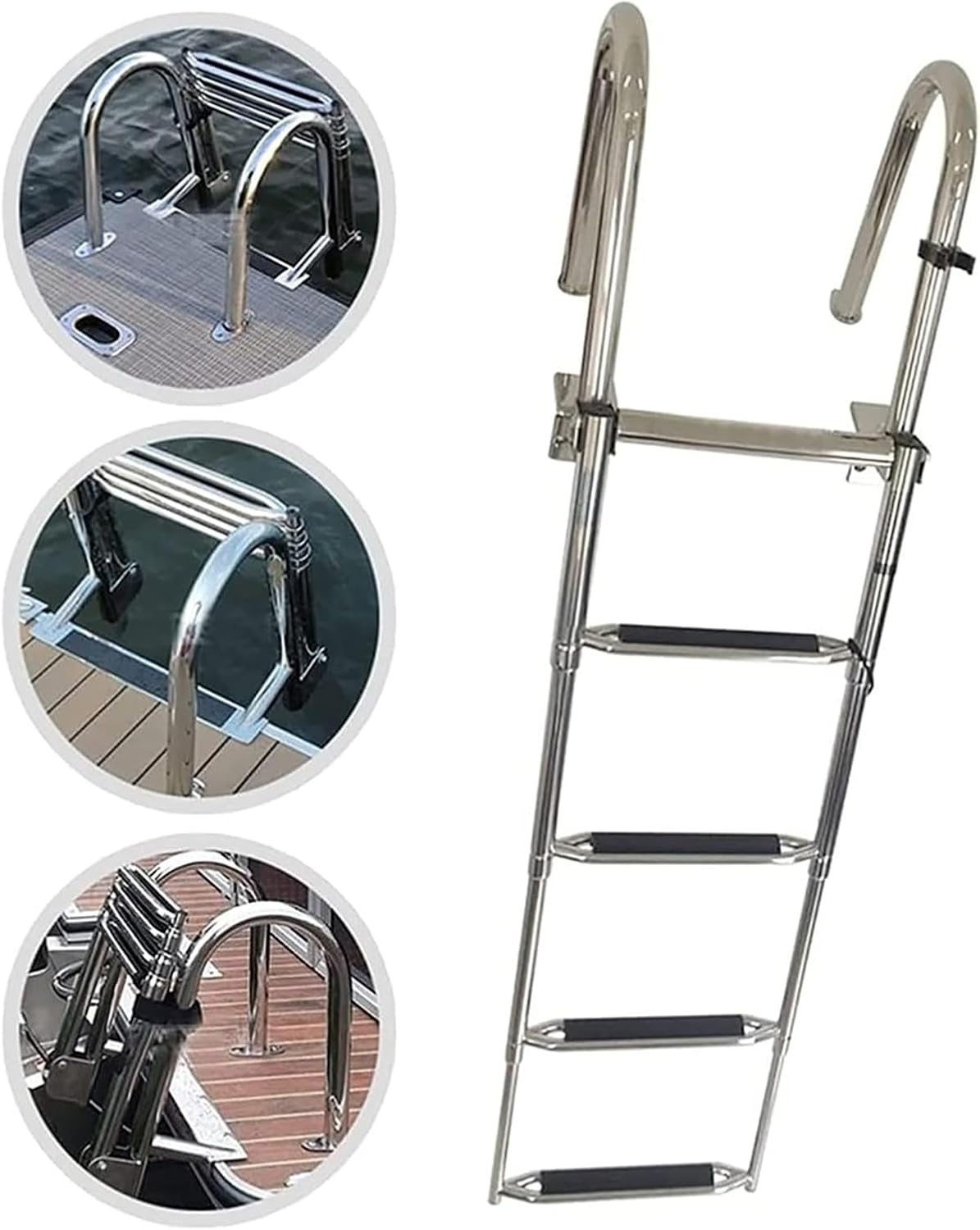 Stainless Steel Pool Ladder,Boat Pool Ladder 4 Steps Bathing for Swimming/Deck Boat,Folding Dock Boat Ladders 4 Step,Stainless Steel Pool Ladder with Wide Step & Handle image number 3