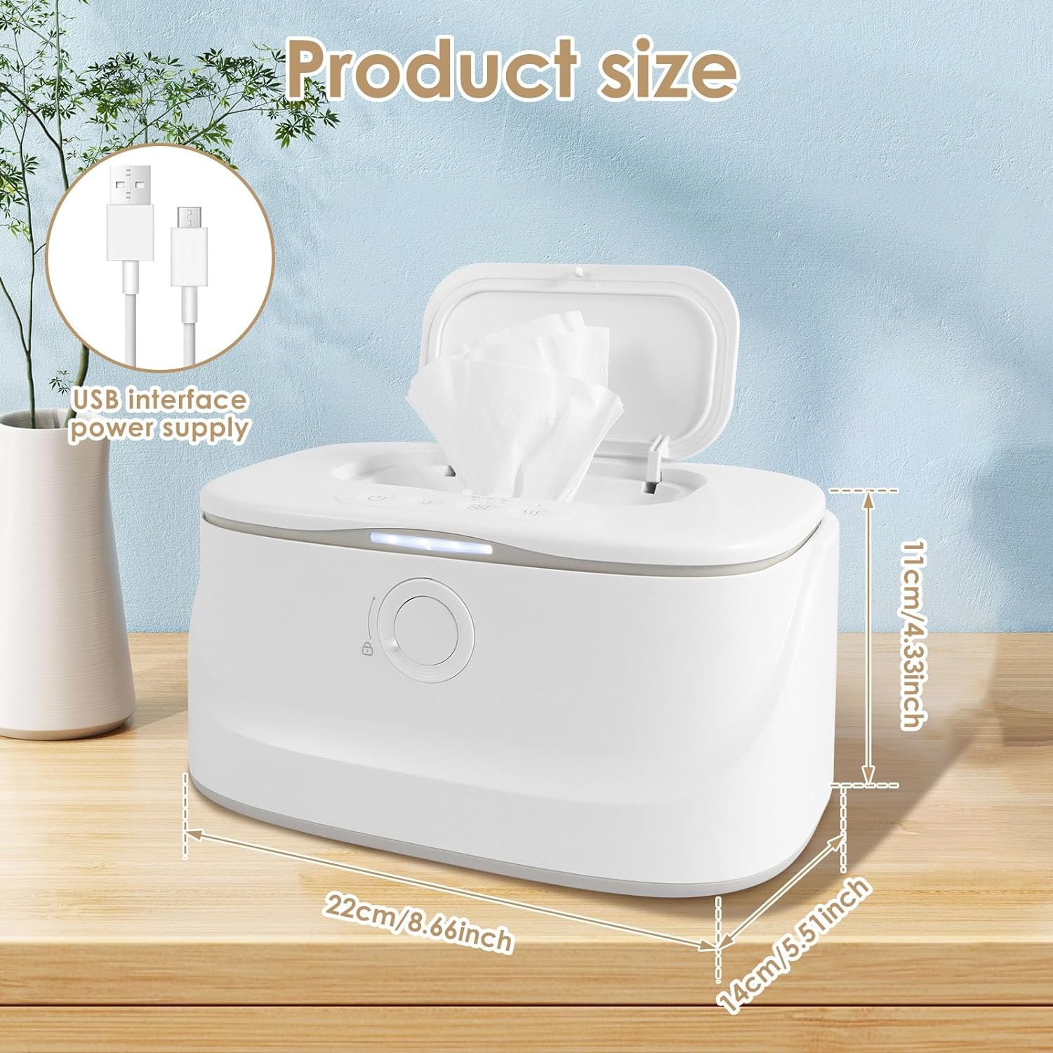 USB Baby Wipe Warmer with LED Light,Baby Wipe Warmer Dispenser,3 Adjustable Temperature Diaper Wipe Warmer Portable Baby Wipe Heater Warmer Keeps Wipes Warm and Moist for Newborns Baby Nursery image number 4
