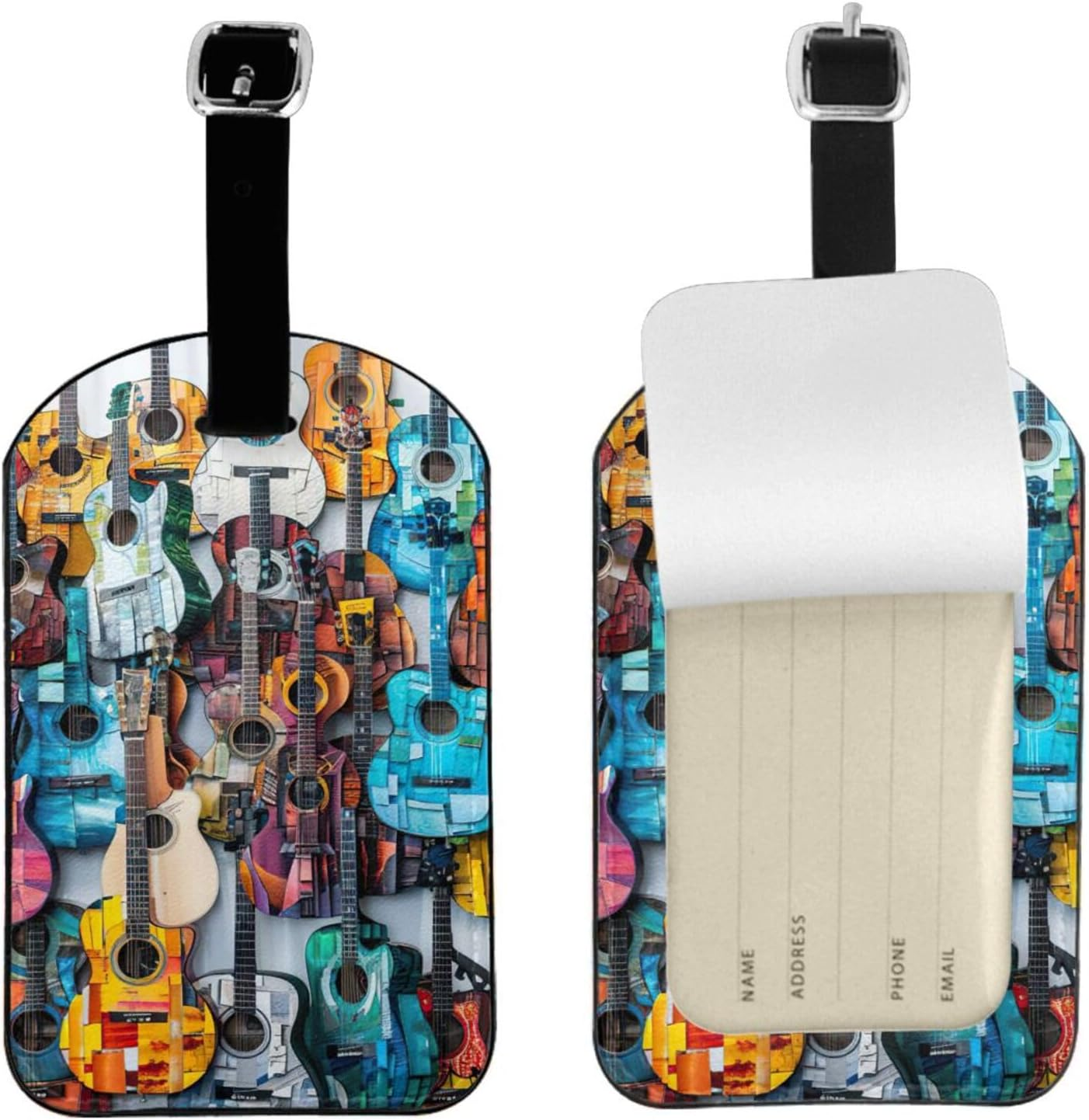 Color Acoustic and Guitars Print Elegant Tag Stylish Tag Luggage Tag 4.3 X 2.76 Inch for Suitcases Travel Bags image number 1