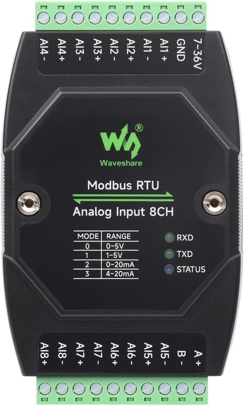 Waveshare Industrial 8-Ch Analog Acquisition Module, 12-Bit High-Precision, Supports Voltage and Current Acquisition, DC 7~36V Wide Voltage Power Supply, 8-Ch Current Mode, 0~20Ma image number 3