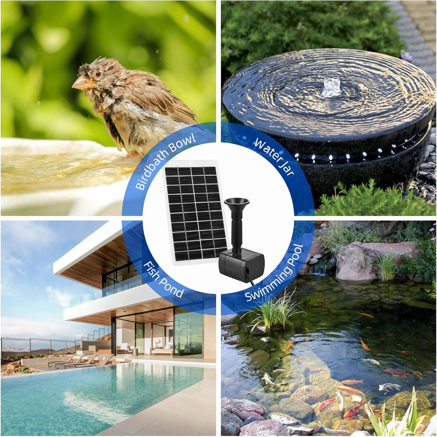 Solar Water Fountain Pump, 4W 5V Solar Panel Kit, 120L/H Flow Rate, 50Cm Lift, 6 Modes, 9 Nozzles, Black image number 2