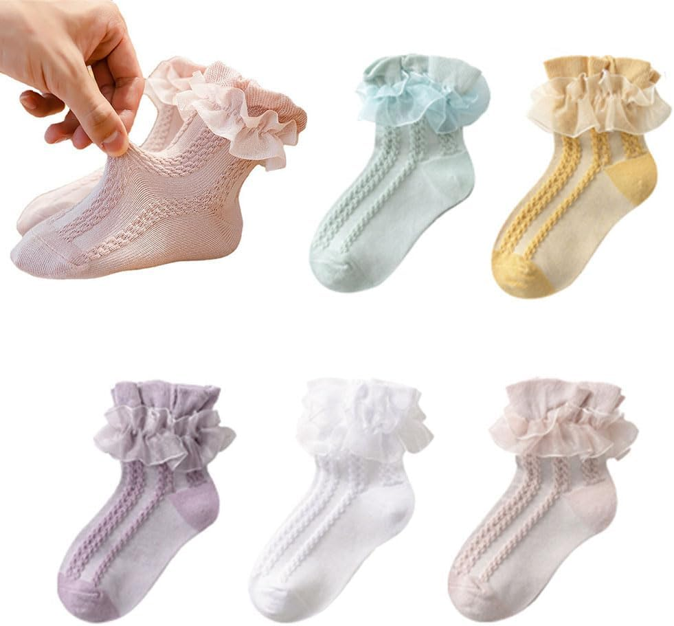 WATOCHE Baby Girls Socks Toddlers Ruffle Socks Girl'S Frilly Dress Socks Baby Anti-Slip Socks Cute Knee High Socks image number 1