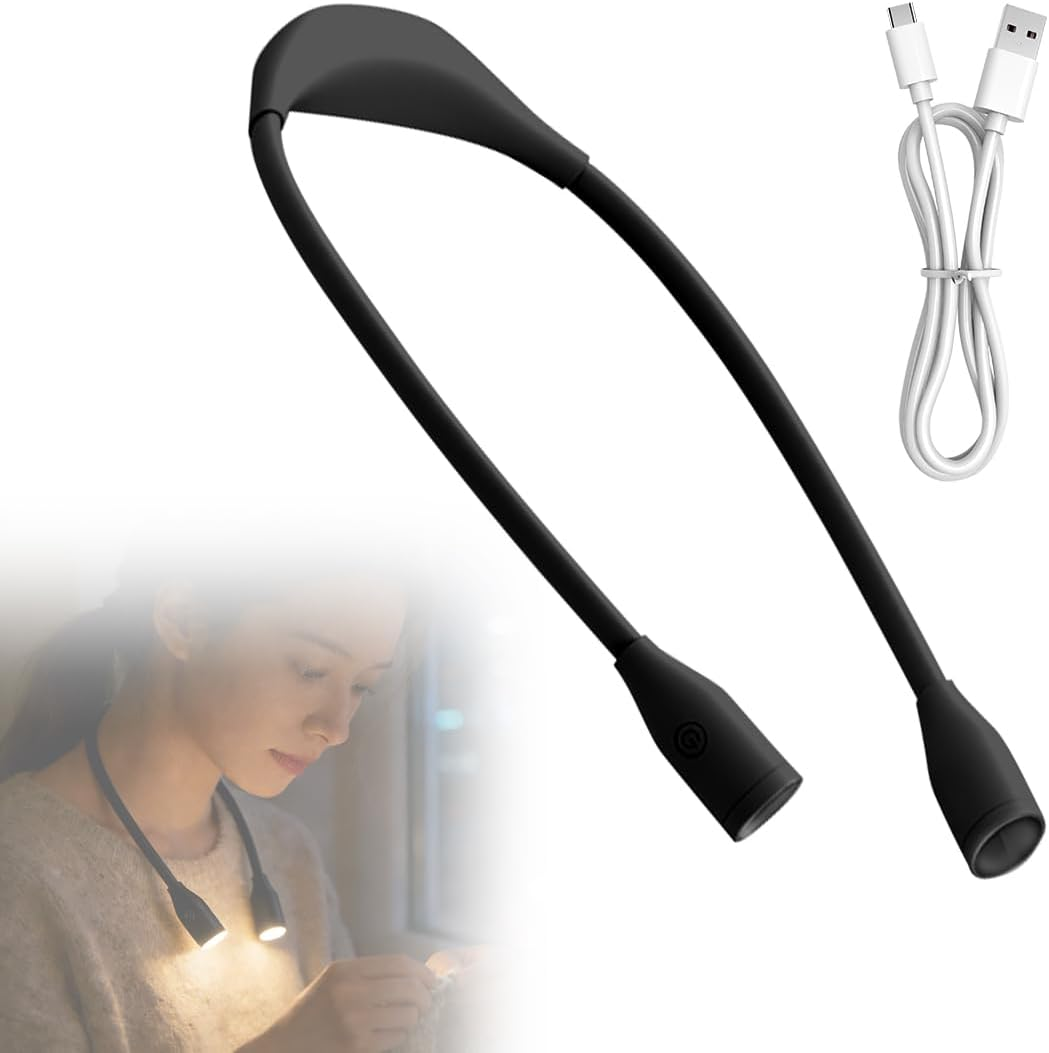 CEWROM Neck Reading Lamp Book LED Book Lamp Book Lamp Bed with 3 Colours Stepless Dimming Reading Lamp Adjustable Arm Ergonomic Reading Light for Reading in Bed/Knitting/Handmade (Black) image number 5